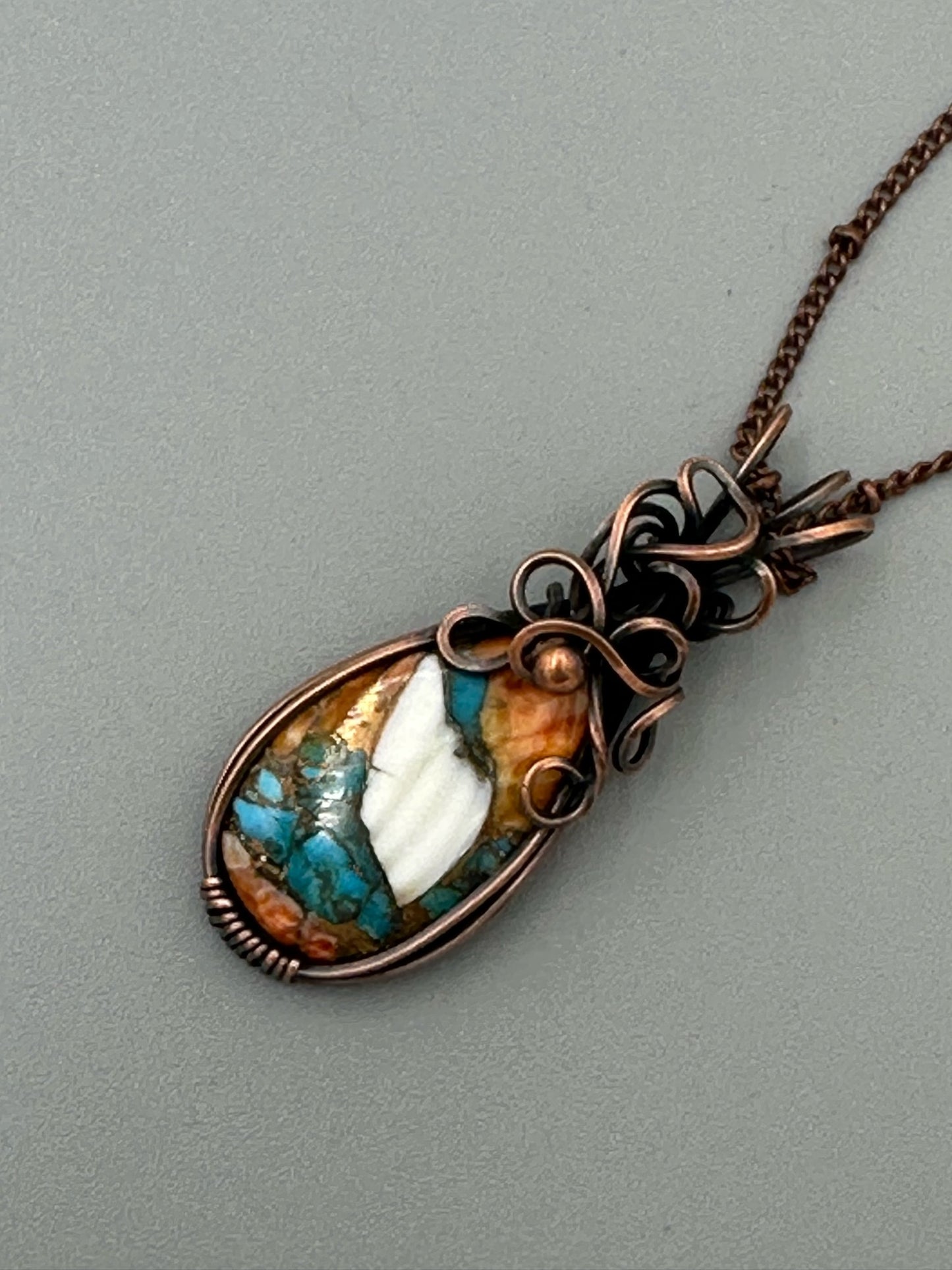 Vibrant Copper Turquoise Mohave Teardrop Handmade Wire Wrapped Pendant