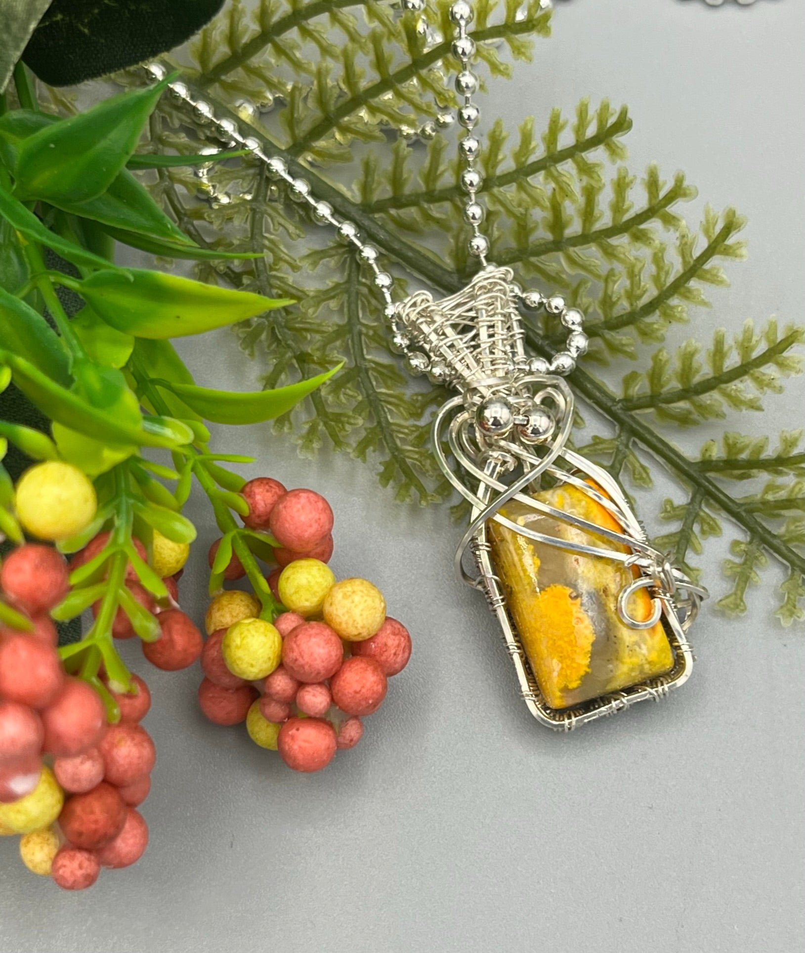 Rectangular Bumble Bee Wire Wrapped Pendant Sterling Wire