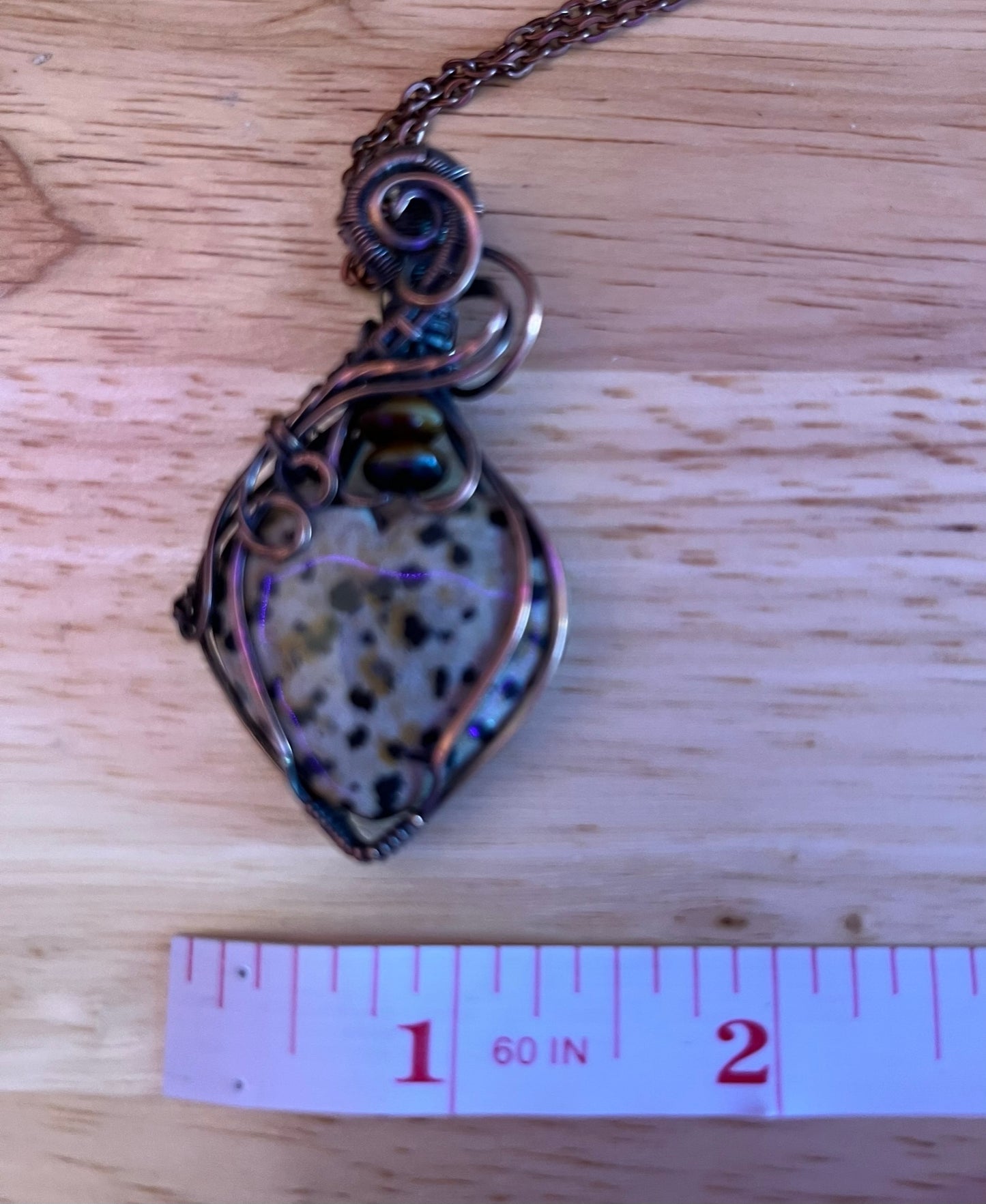 Natural Dalmation Jasper Heart Shaped Wire Wrapped Pendant