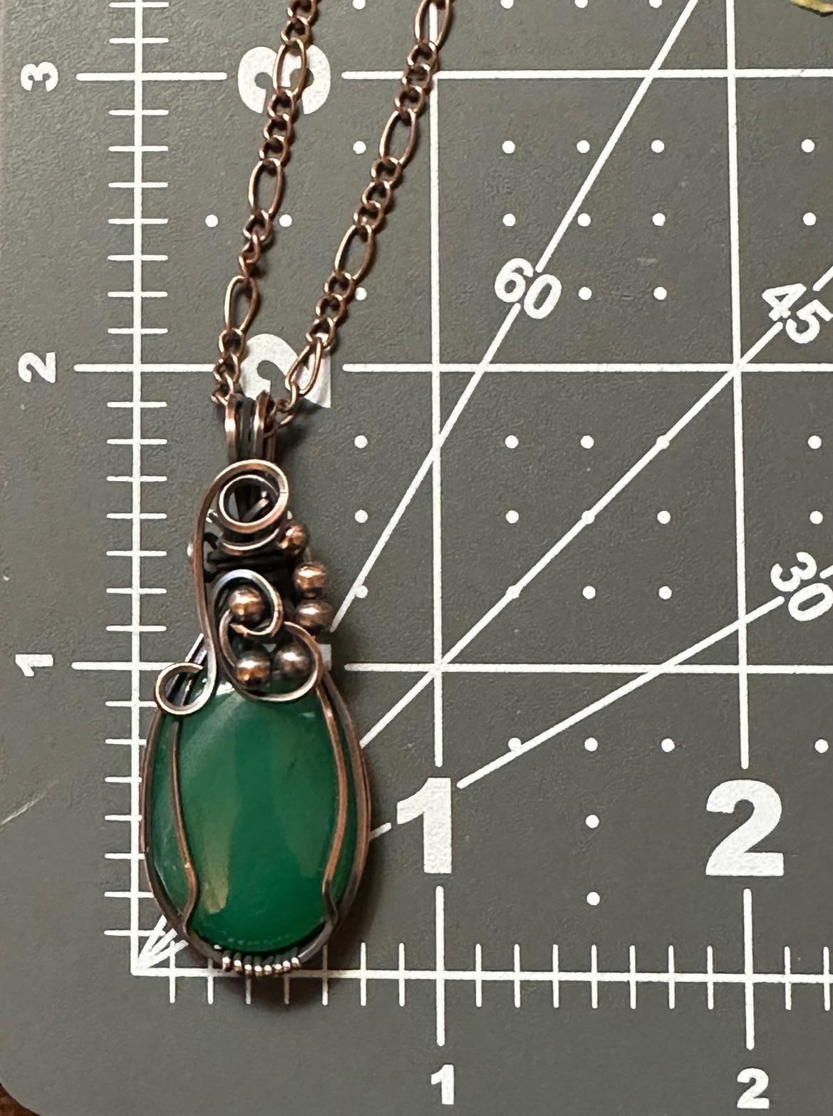 Handmade Wire Wrapped Green Agate Oval Pendant