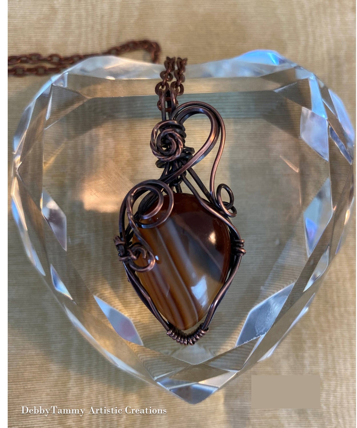 Tiger's Eye Quartz Teardrop Pendant, Wire Wrapped in Copper