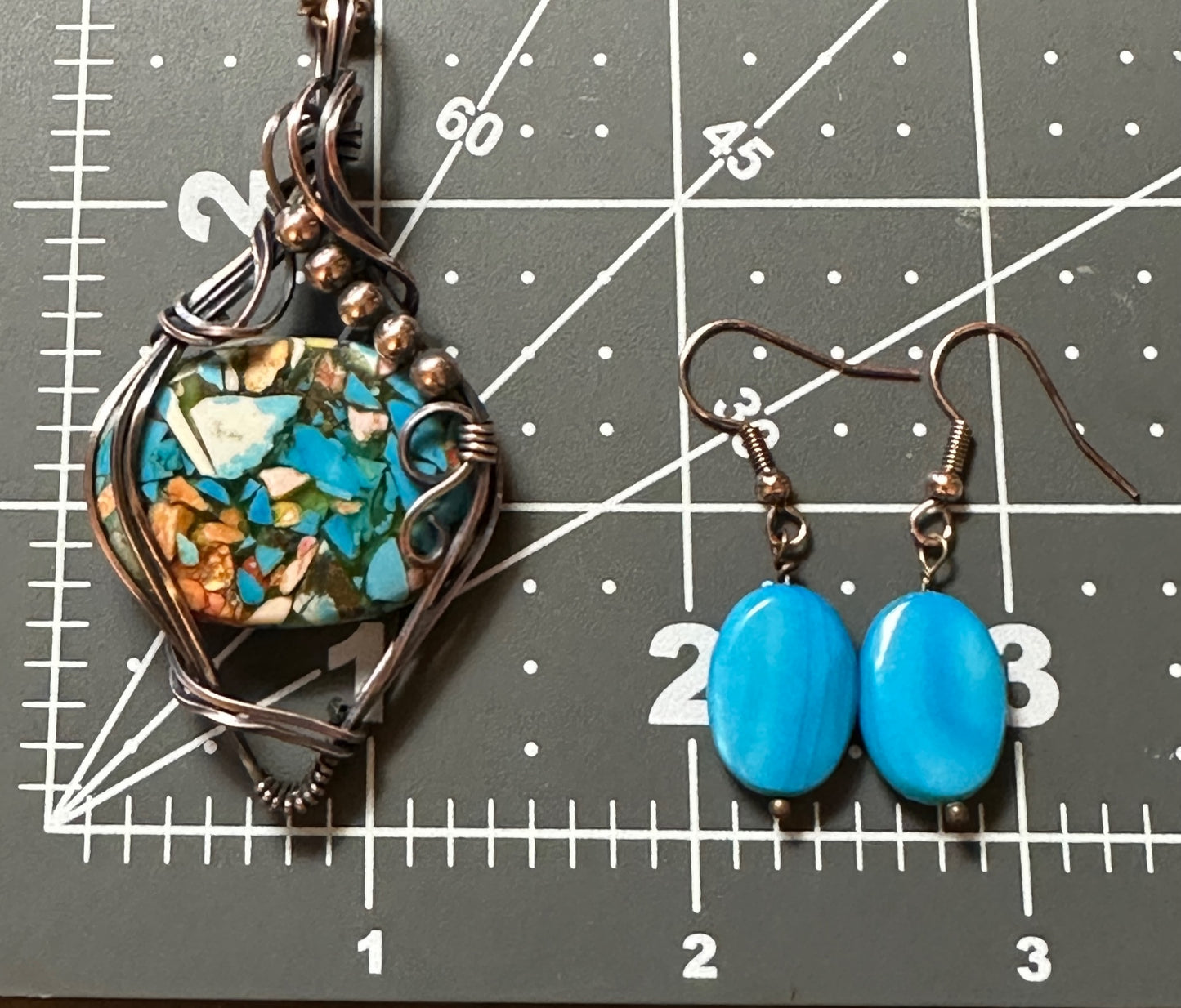 Wire Wrapped Mohave Turquoise Pendant and Earrings Set