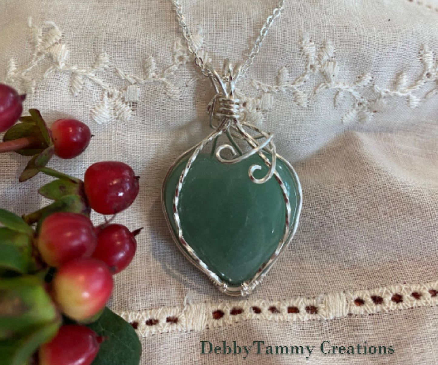Wire Wrapped Natural Green Aventurine Gemstone Heart Pendant