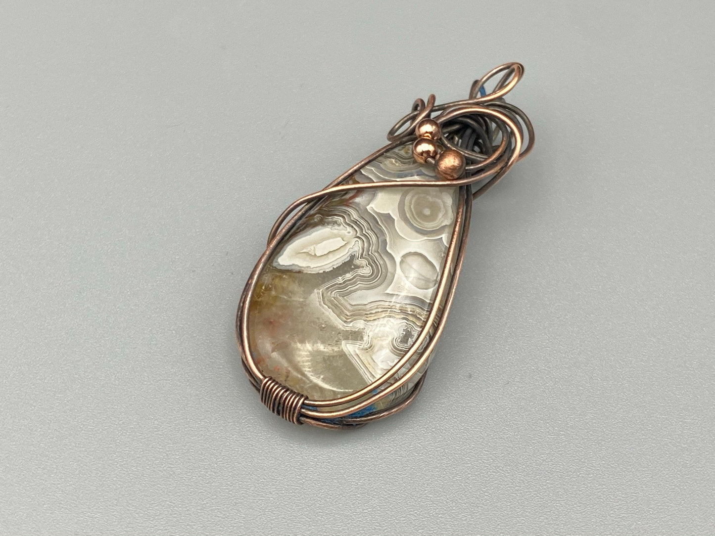 Gray and Beige Crazy Lace Agate, Wire Wrapped Teardrop Pendant