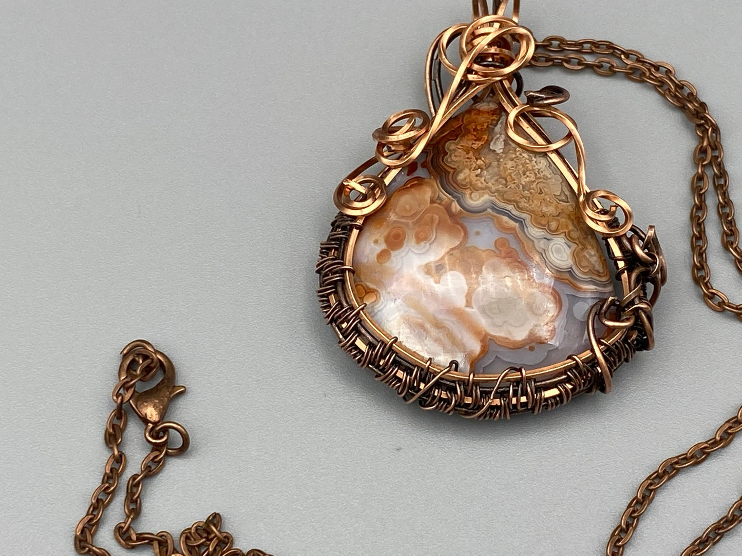 Crazy Lace Oxidized Copper Wire Wrapped Pendant