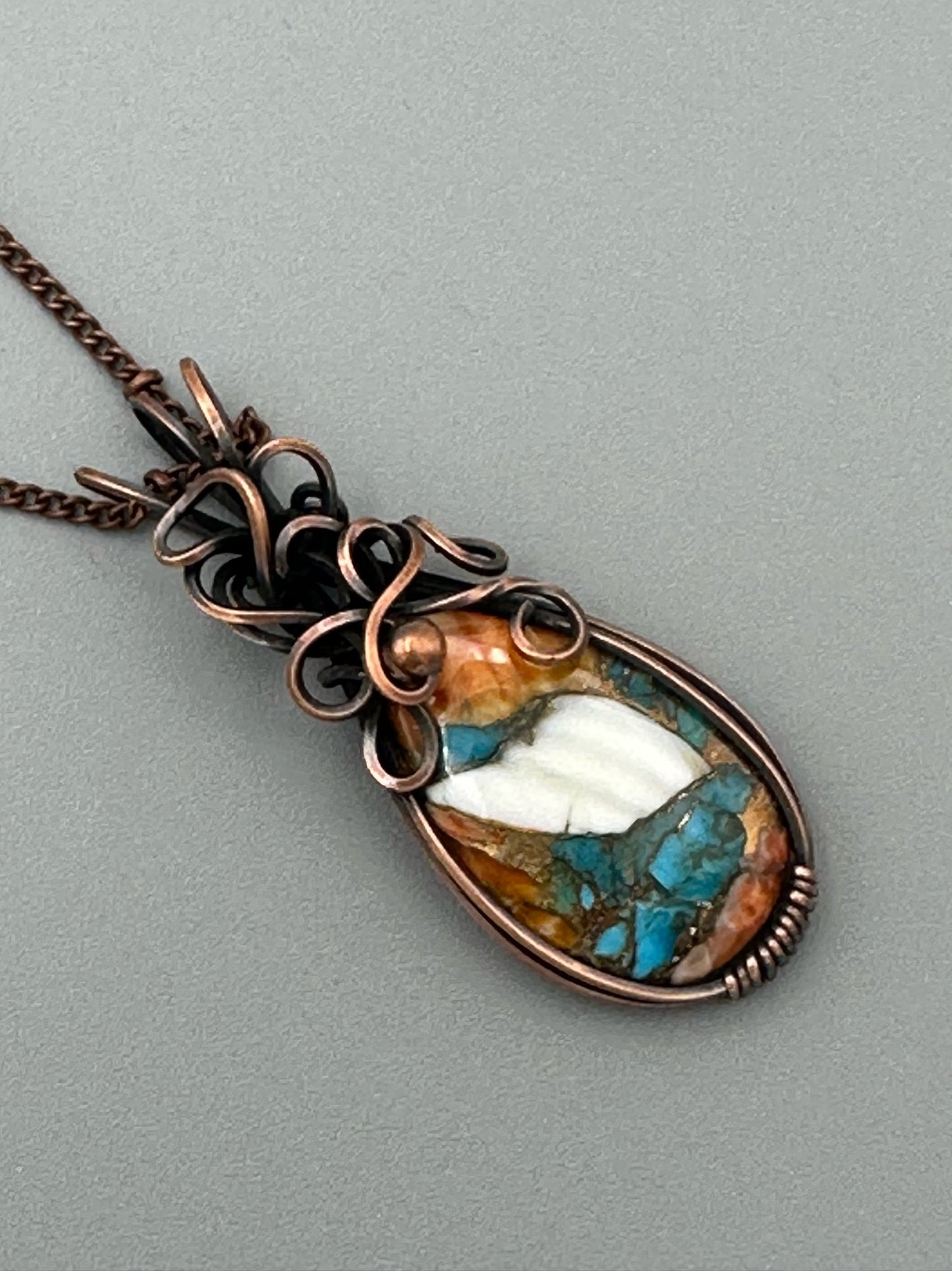 Vibrant Copper Turquoise Mohave Teardrop Handmade Wire Wrapped Pendant