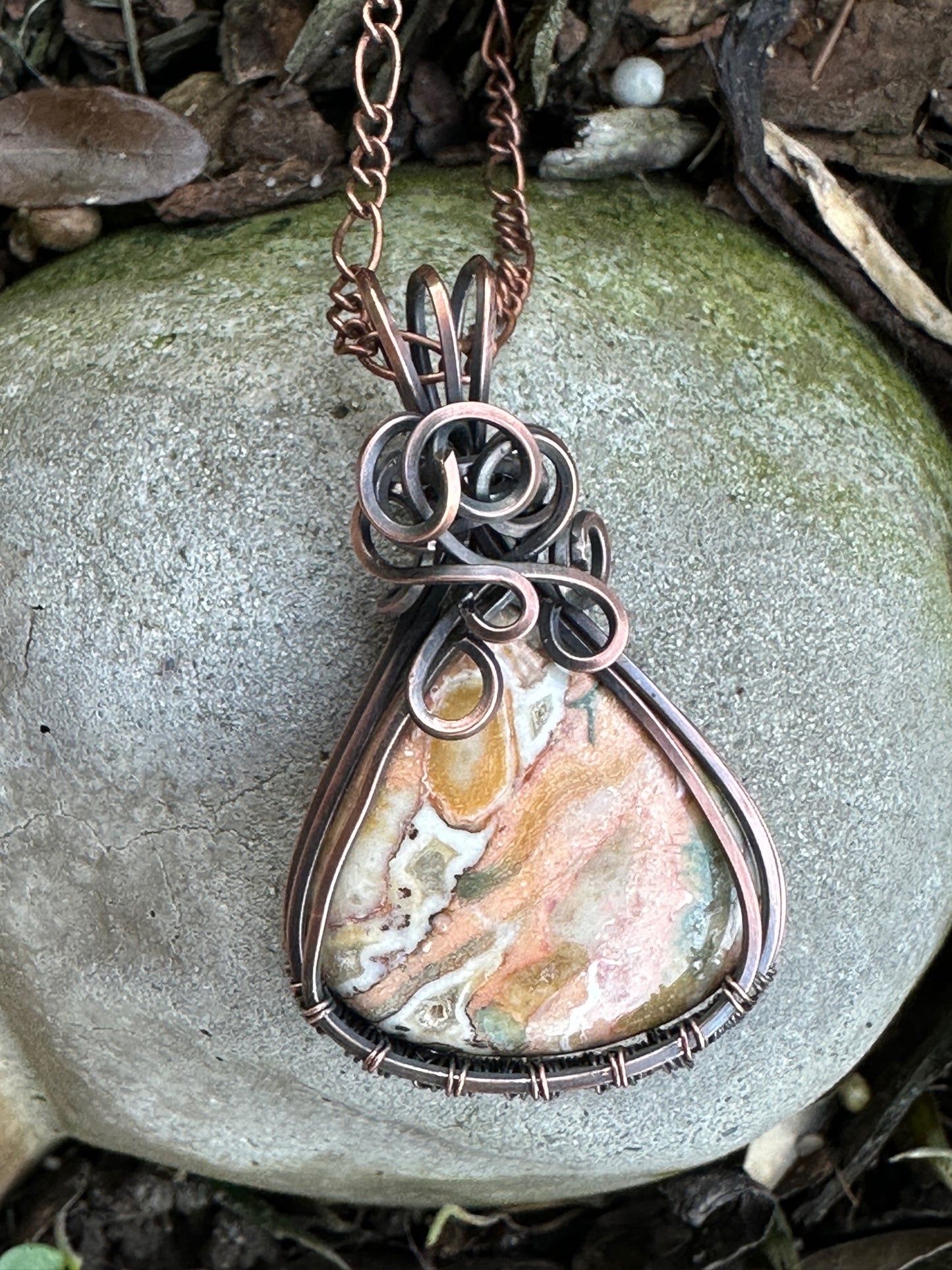 Rosita Jasper Pear Shaped Wire Wrapped Handmade Pendant