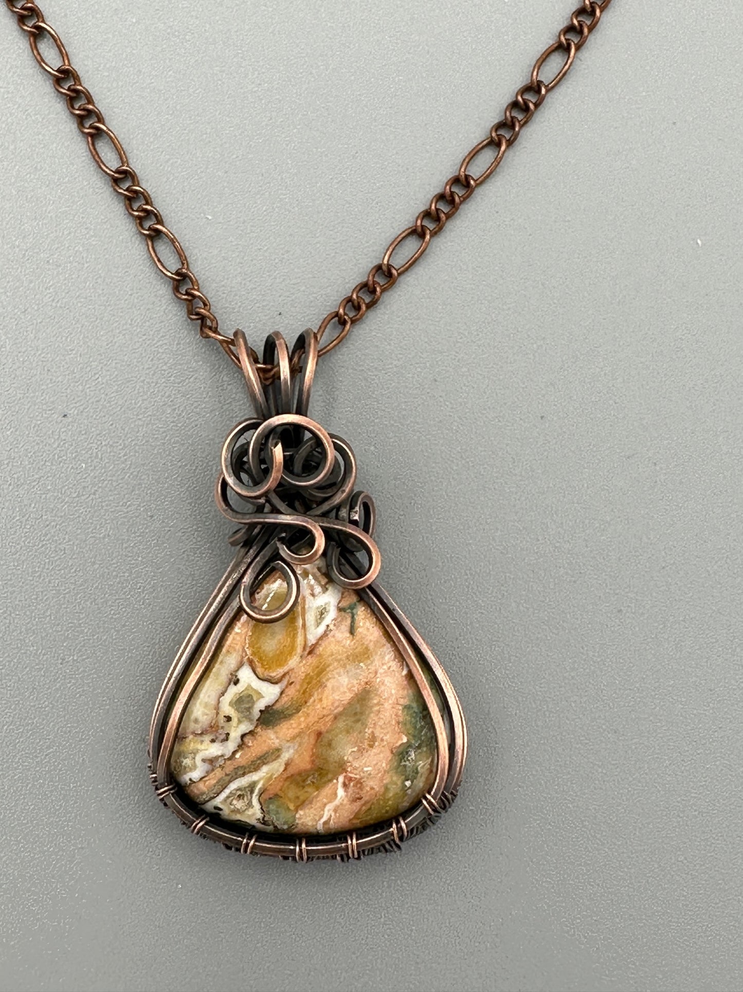 Rosita Jasper Pear Shaped Wire Wrapped Handmade Pendant