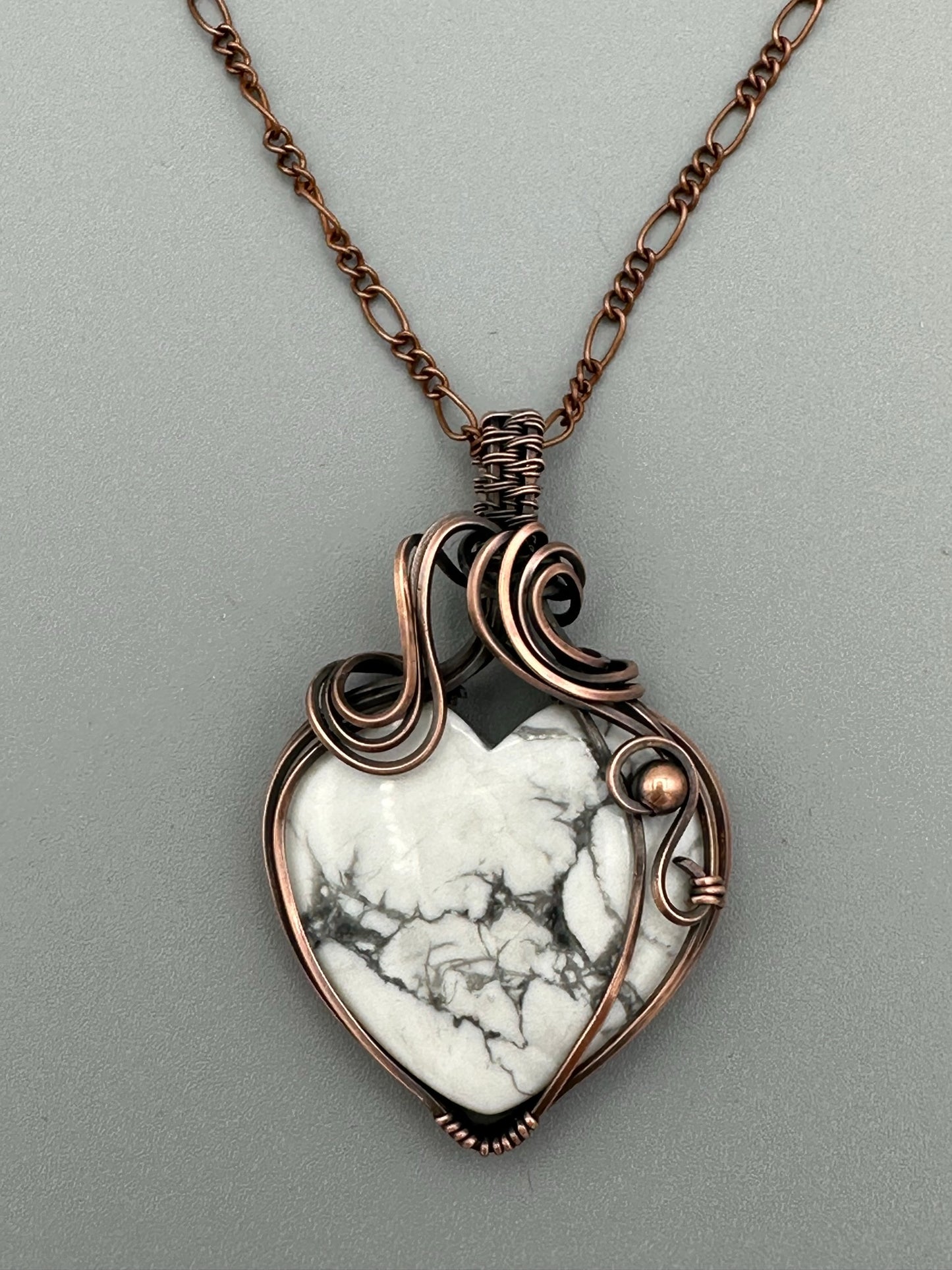 Howlite Heart Wire Wrapped Pendant | Copper Wire Wrapped