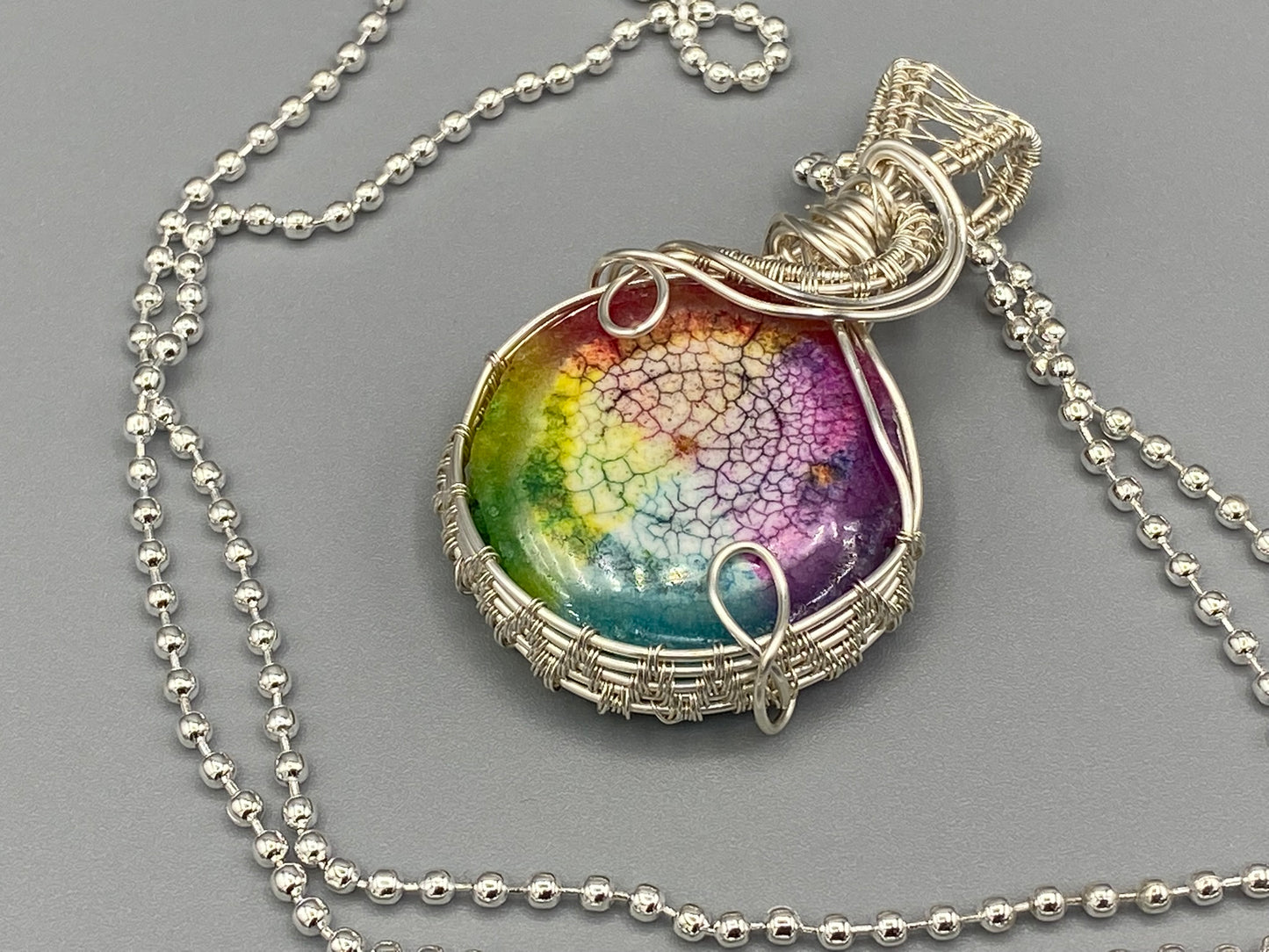 Rainbow Solar Quartz Druzy Wire Wrapped in Argentium Sterling Silver