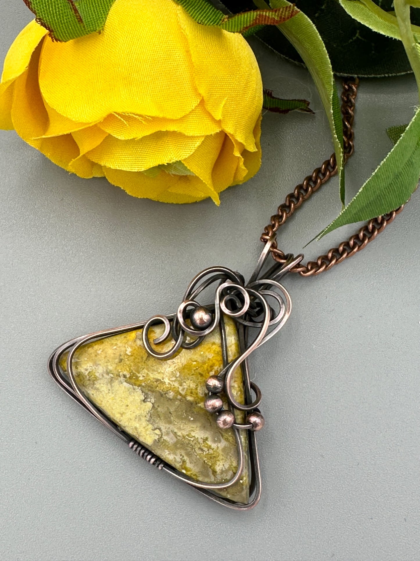 Triangular Bumblebee Jasper Handmade Wire Wrapped Pendant