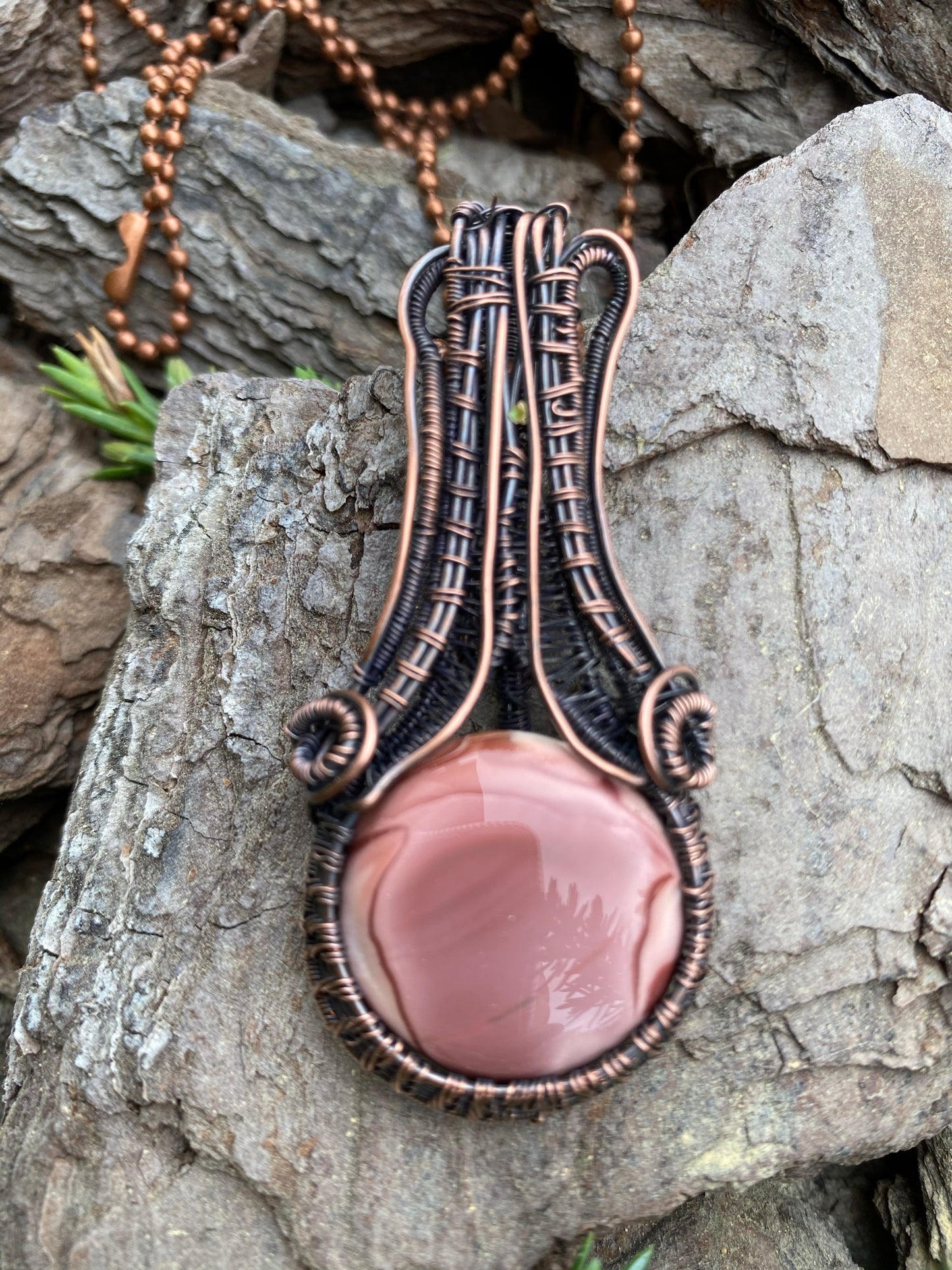 Imperial Jasper Pink Round Pendant with Tall Bail
