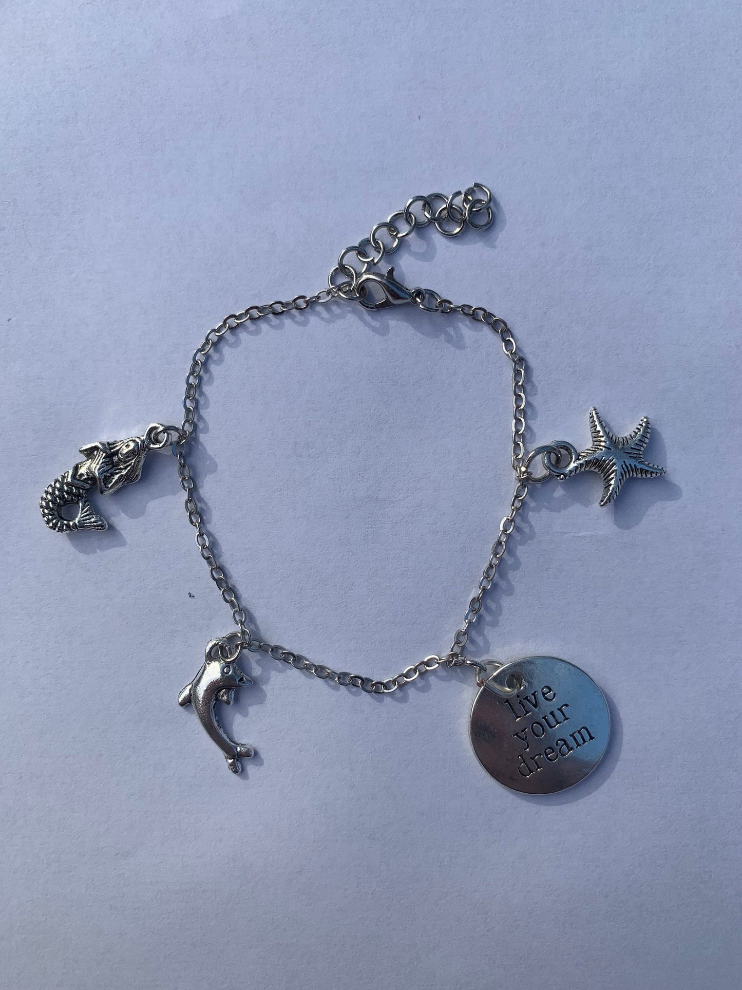 Beach Theme Charm Bracelet, Mermaid, Dolphin and Starfish