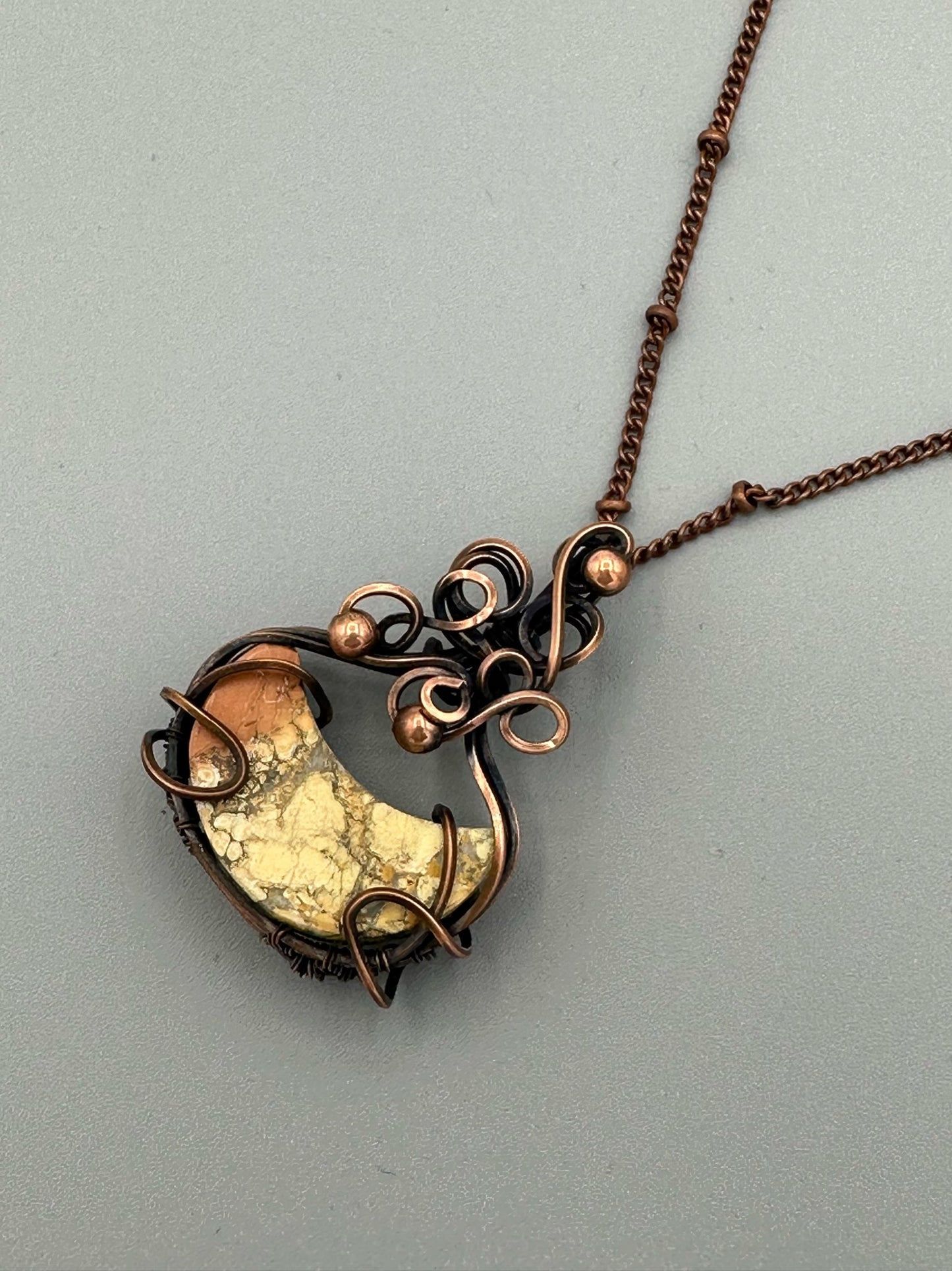Handmade Wire Wrapped Maligano Jasper Crescent Moon