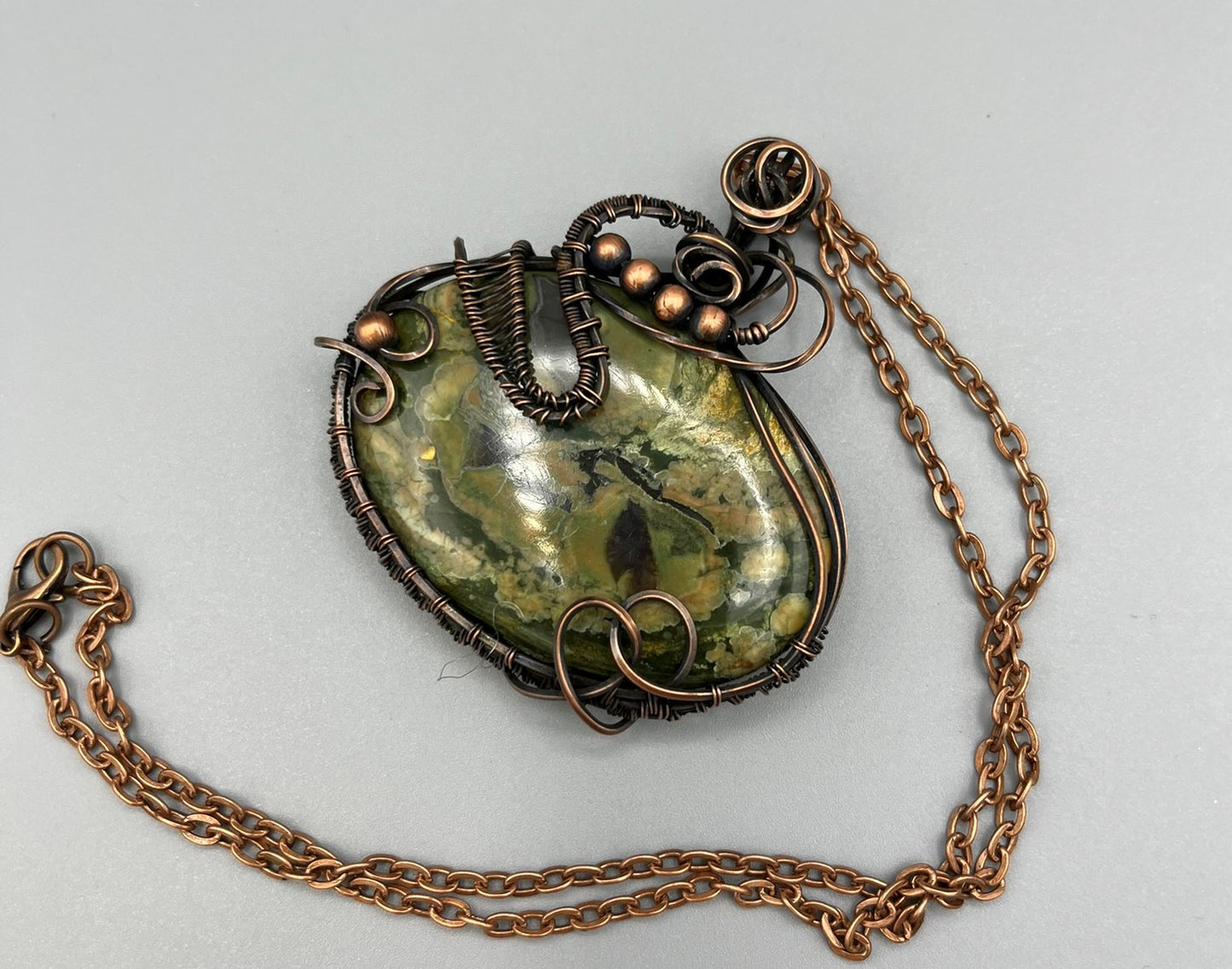 Rain Forest Jasper Oval Wire Wrapped Pendant
