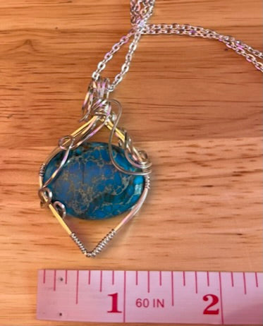 Megnasite Turquoise Oval Pendant Wire Wrapped