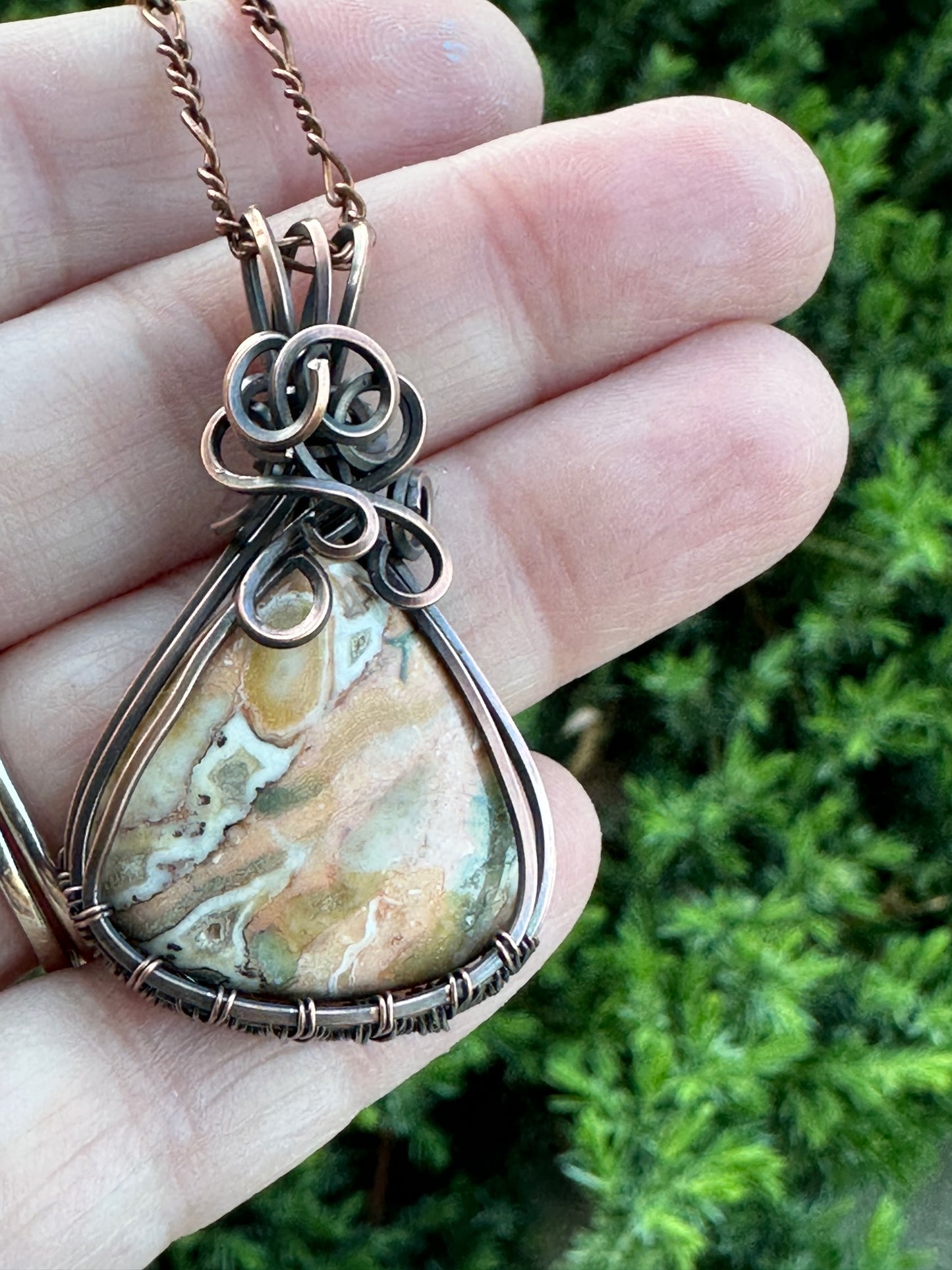 Rosita Jasper Pear Shaped Wire Wrapped Handmade Pendant