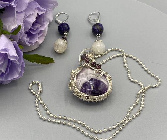 Amethyst Necklace and Matching Dangle Earrings Set