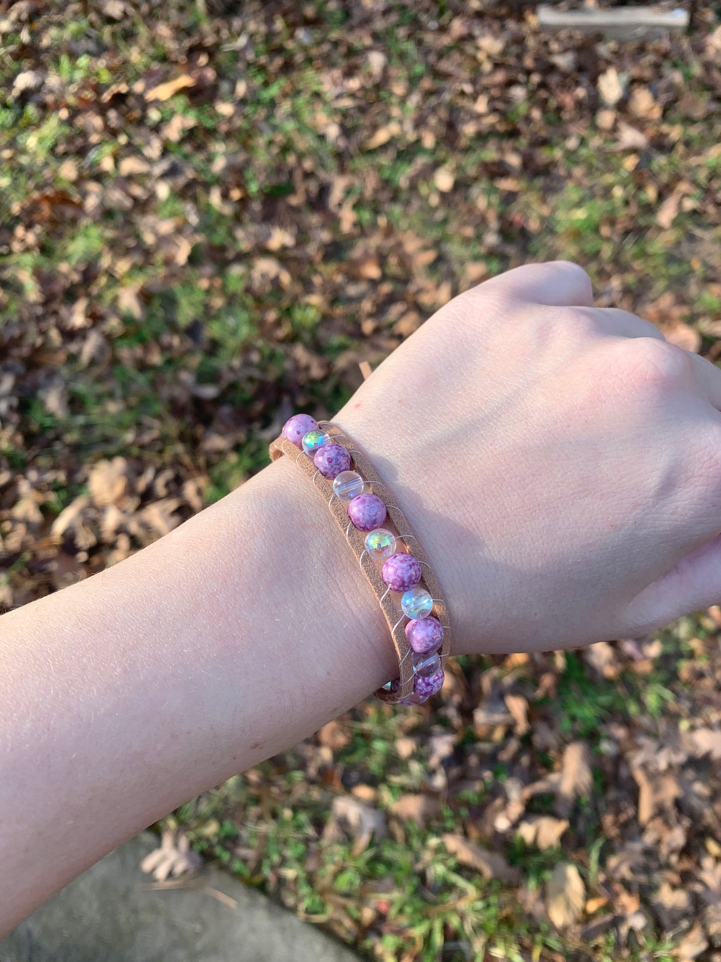 Purple Luster And Glass Beaded Bracelet