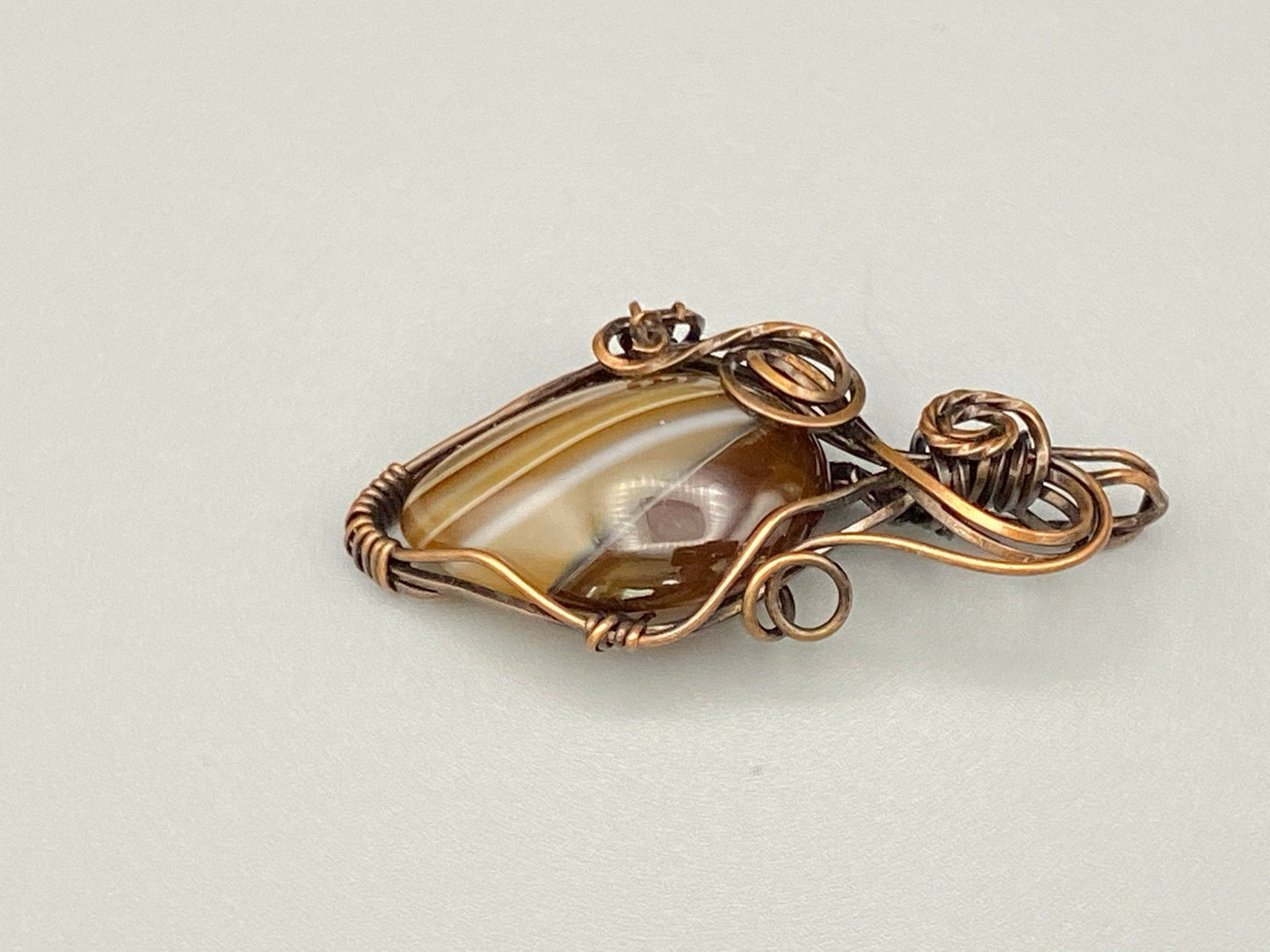 Tiger's Eye Quartz Teardrop Pendant, Wire Wrapped in Copper