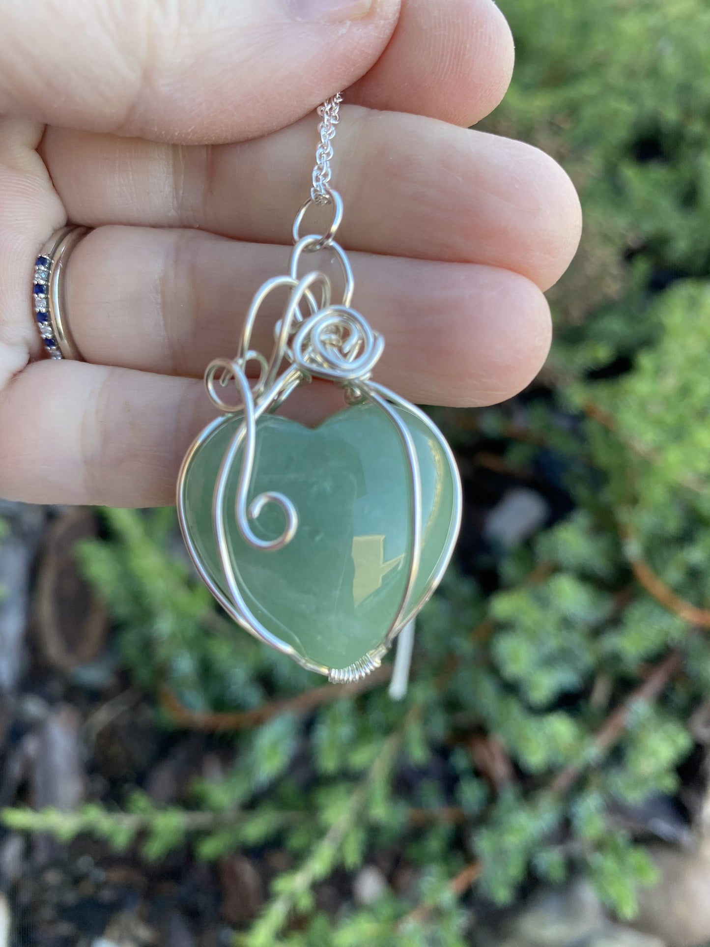 Wire Wrapped Natural Green Aventurine Gemstone Heart Pendant
