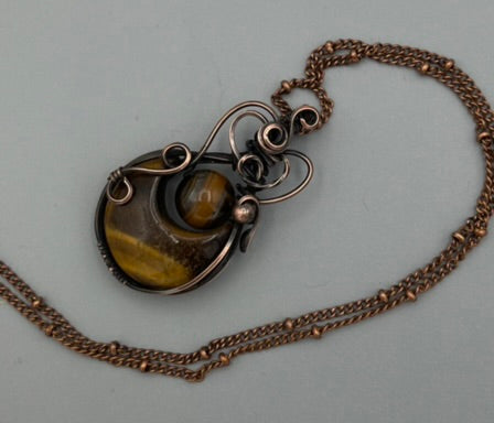 Tigers Eye Crescent Moon and Bead