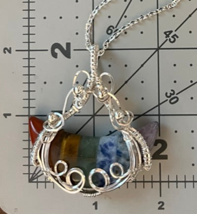 7 Chakra Natural Quartz Moon Shaped Stone | Wire Wrapped Crescent Moon