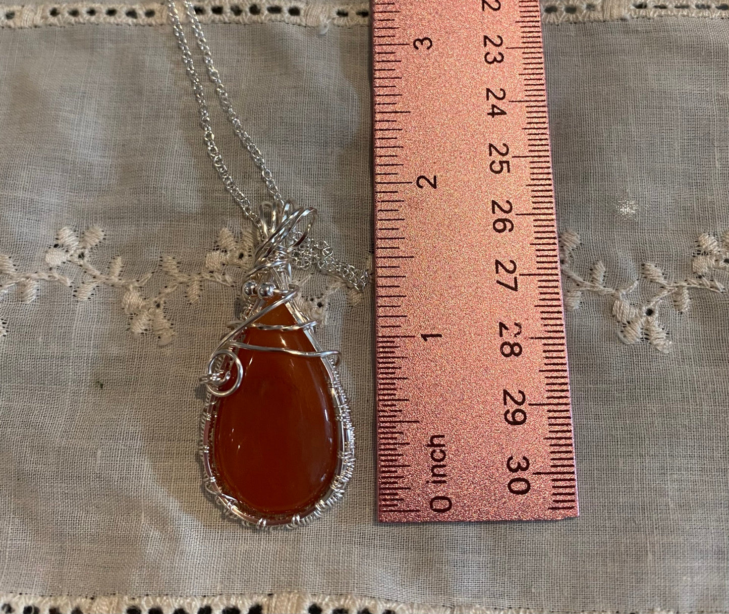 Wire Wrapped Orange Aventurine Teardrop Pendant