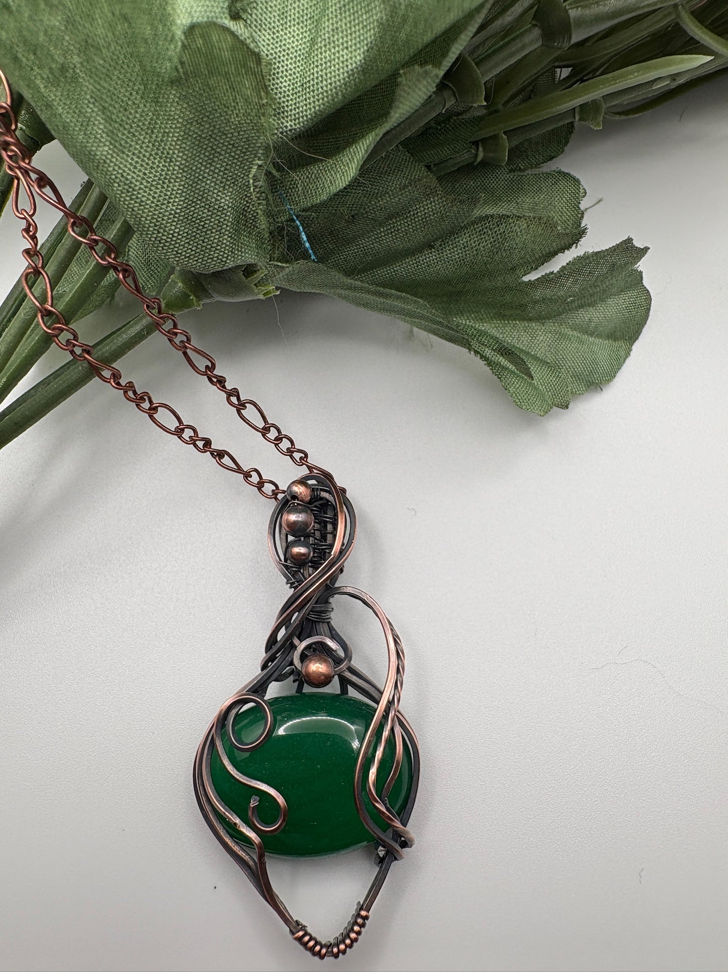 Green Aventurine Oval Wire Wrapped Pendant