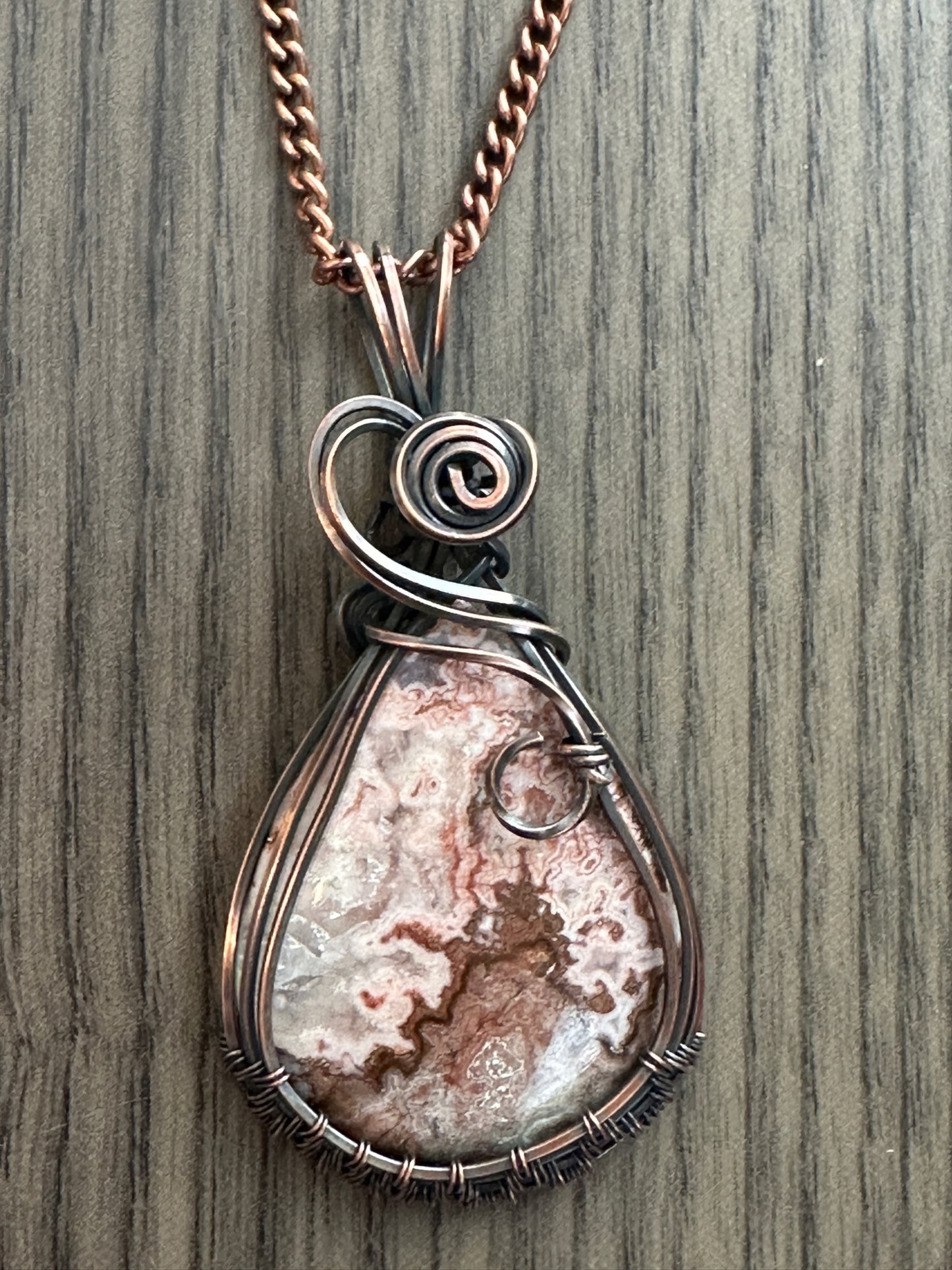 Crazy Lace Teardrop Wire Wrapped Pendant