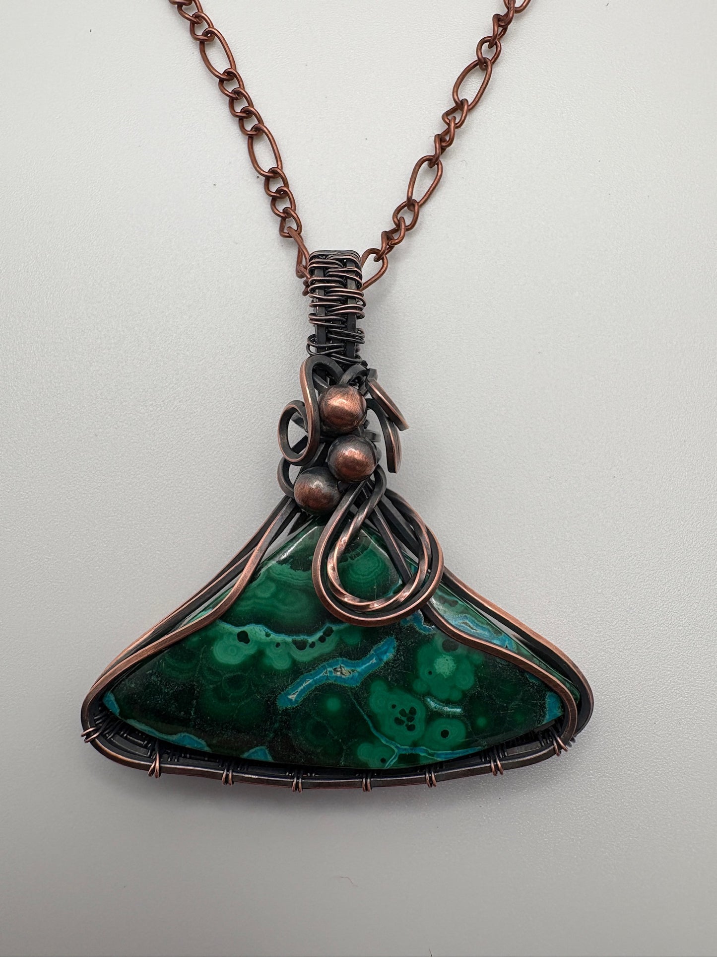 Chrysocolla Malachite Triangle Handmade Wire Wrapped Pendant