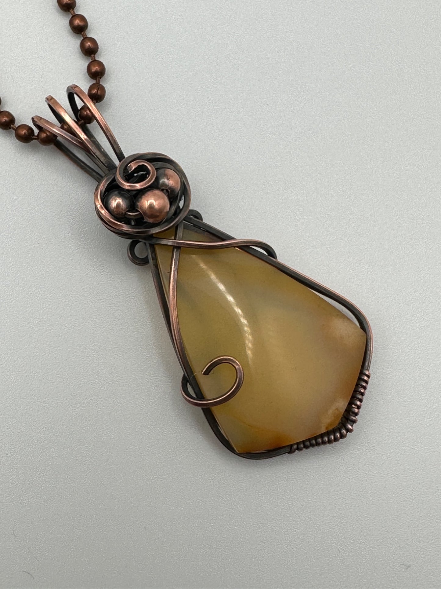 Amber Chalcedony Wire Wrapped Pendant