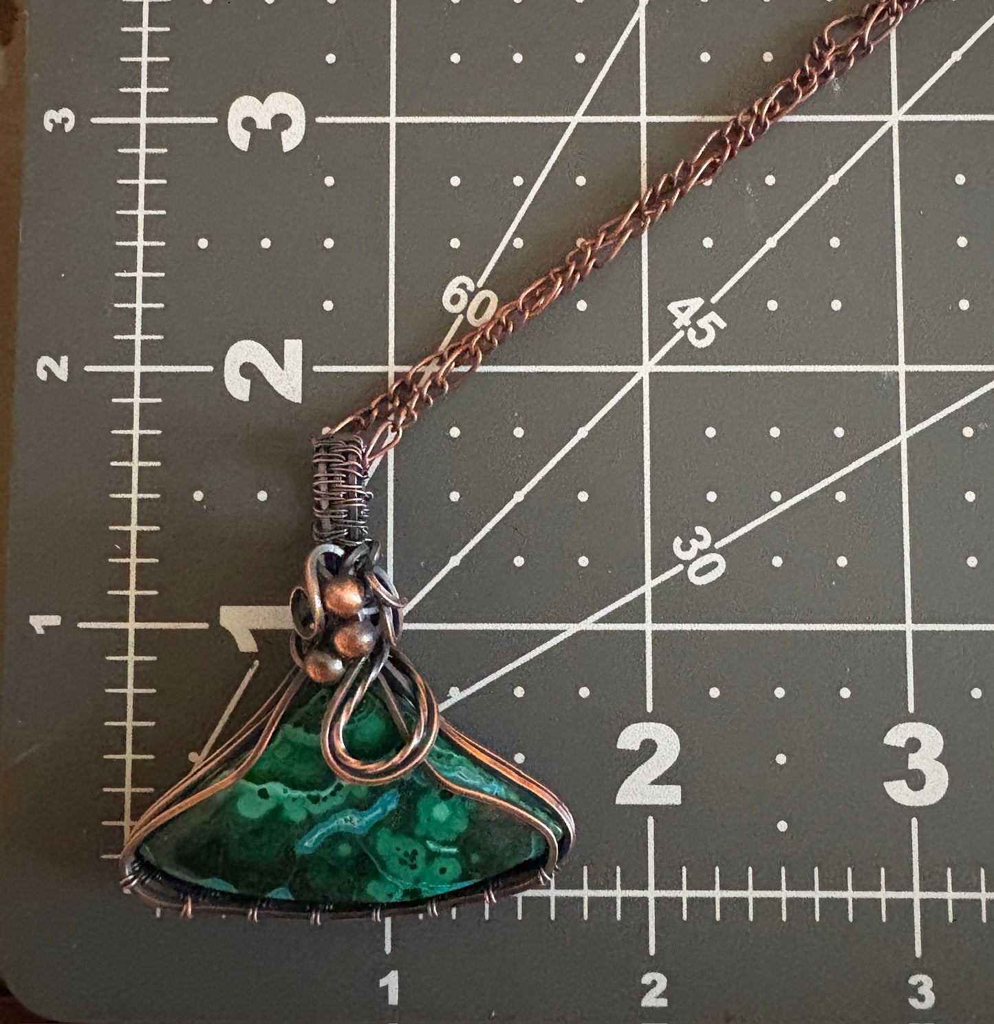 Chrysocolla Malachite Triangle Handmade Wire Wrapped Pendant