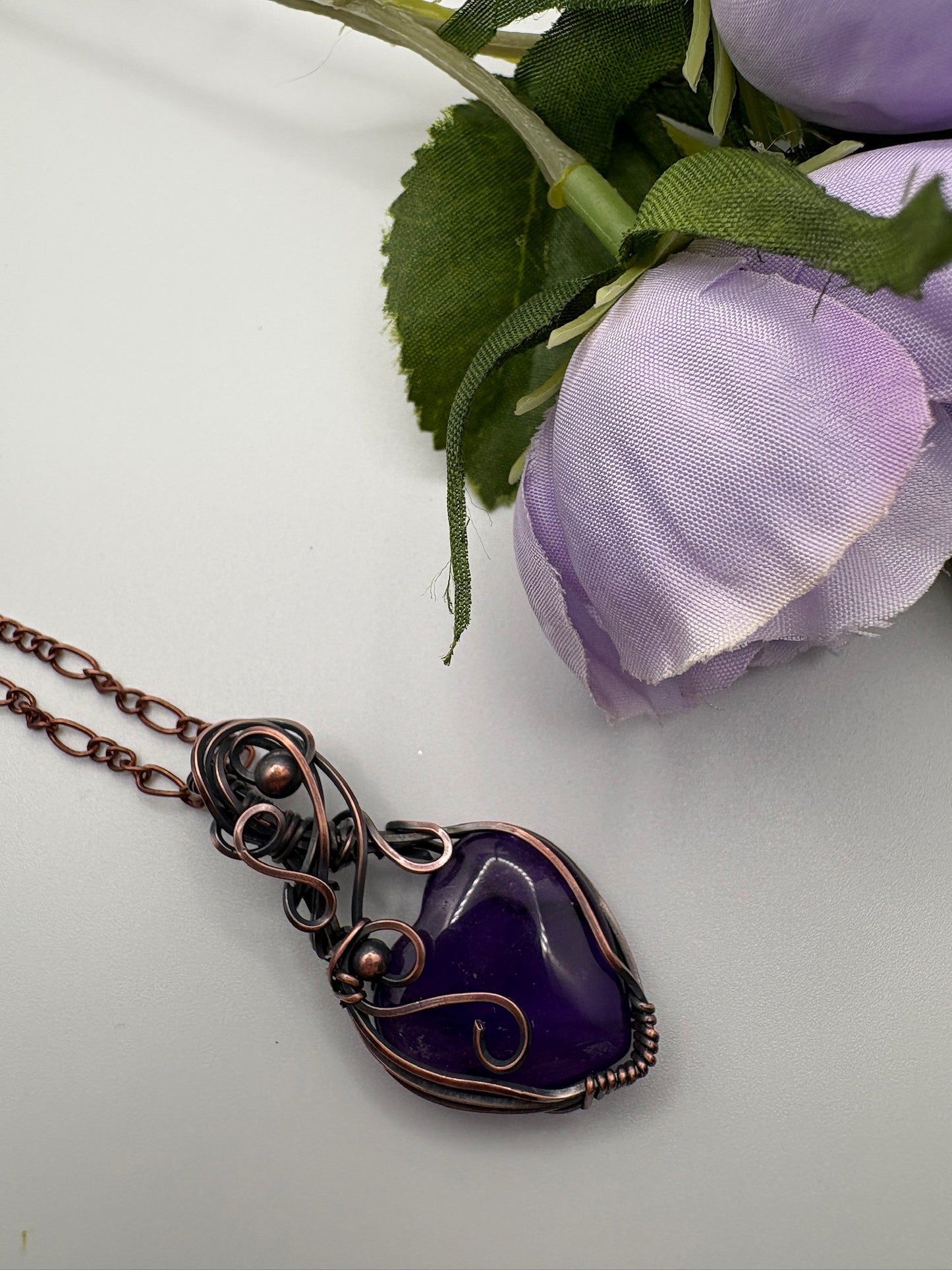 Amethyst Heart Wire Wrapped Pendant