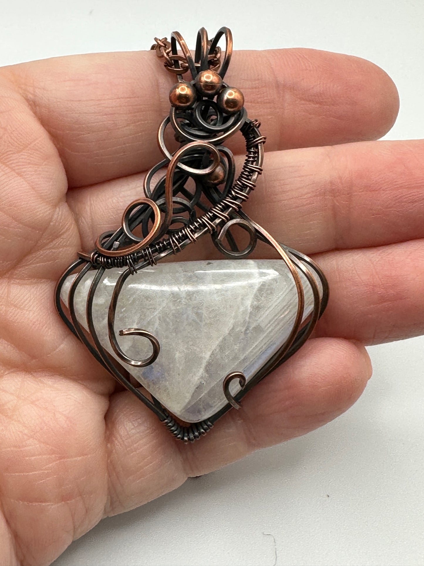 Moonstone Triangular Wire Wrapped Pendant