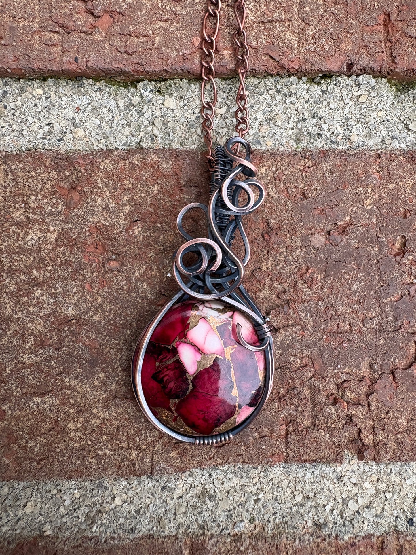 Handmade Circle Dahlia Rose Wire Wrapped Pendant