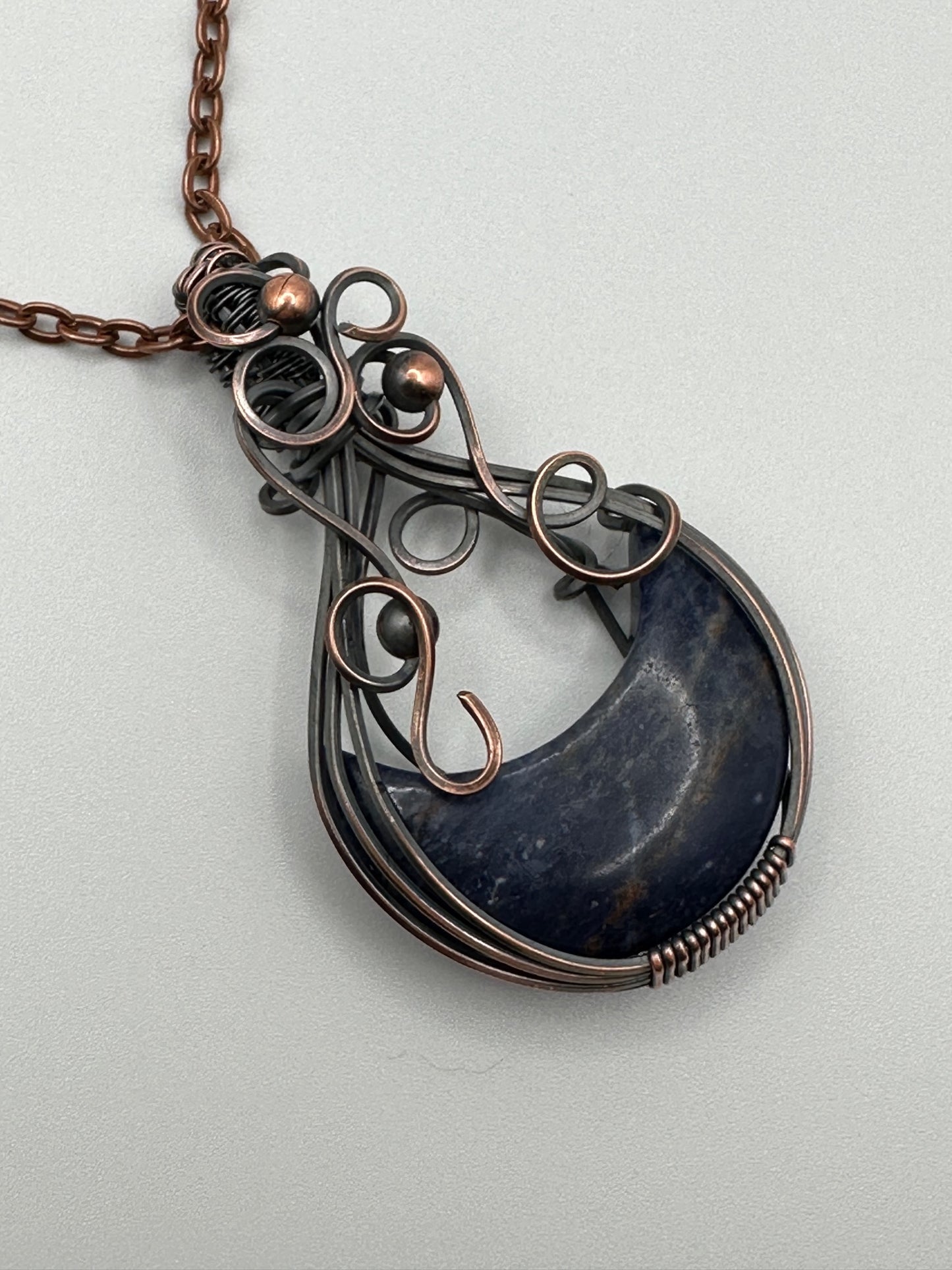 Sodalite Crescent Moon Wire Wrapped Pendant