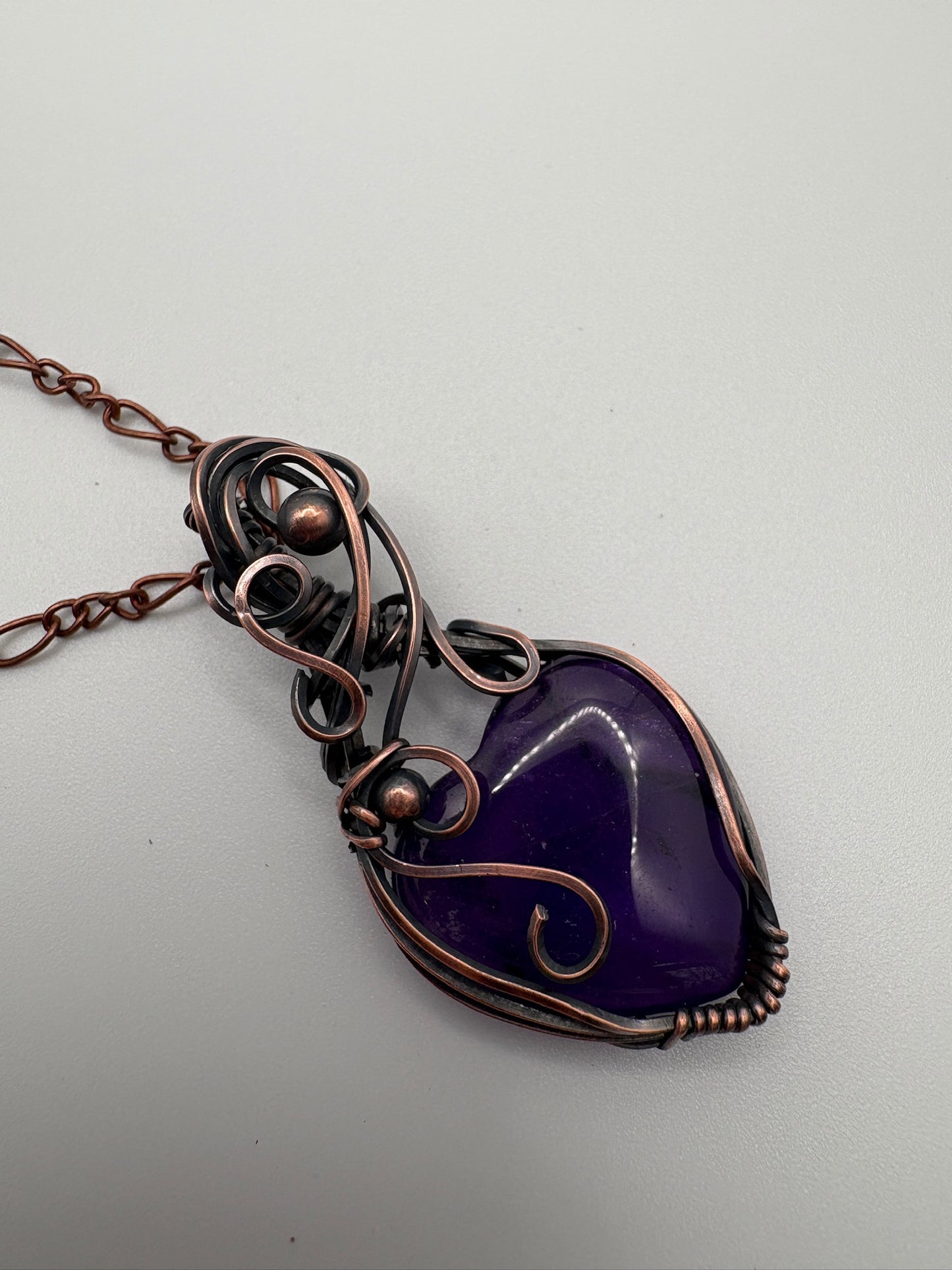 Amethyst Heart Wire Wrapped Pendant