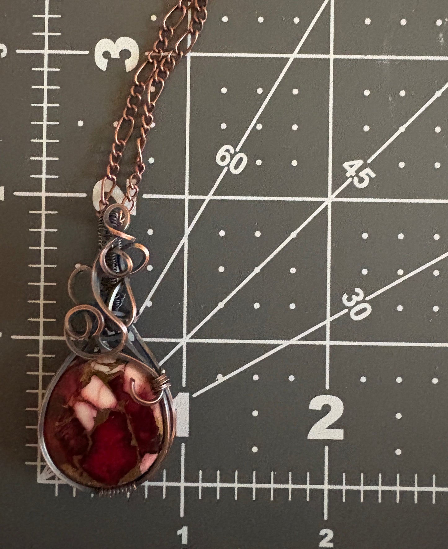 Handmade Circle Dahlia Rose Wire Wrapped Pendant