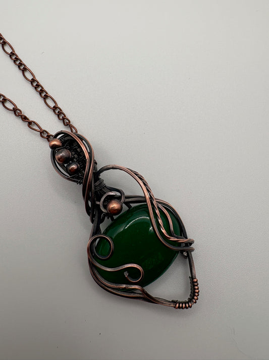 Green Aventurine Oval Wire Wrapped Pendant