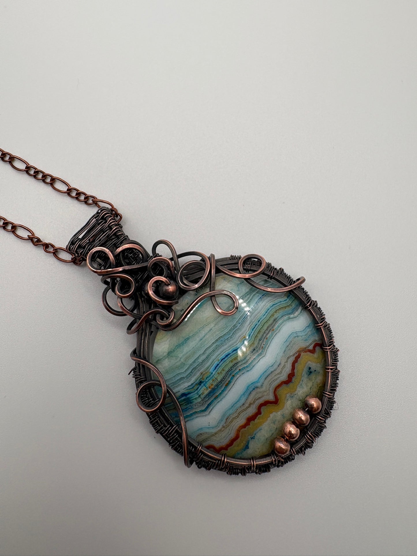 Circle Crazy Lace Agate Handmade Wire Wrapped Pendant