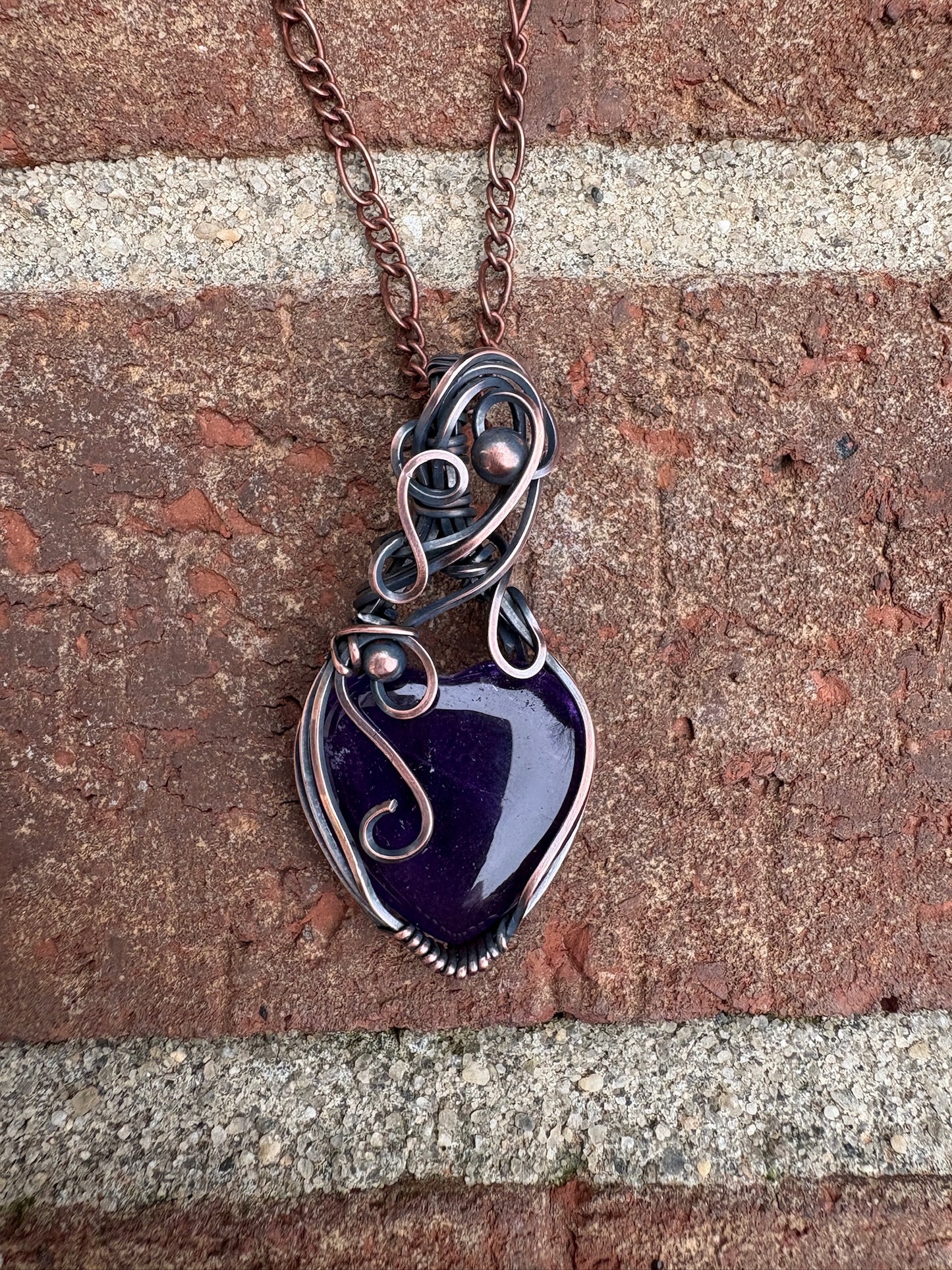 Amethyst Heart Wire Wrapped Pendant