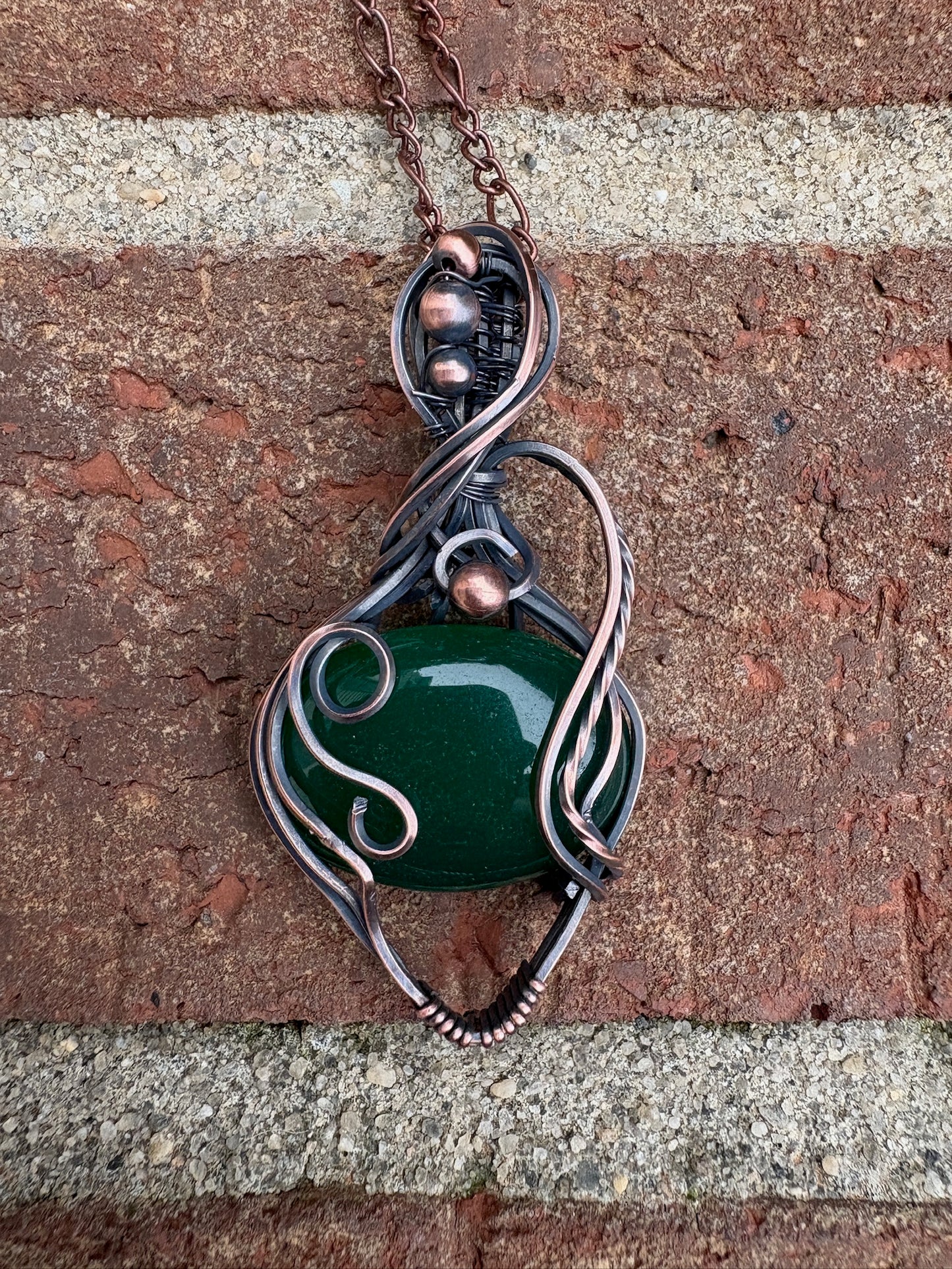 Green Aventurine Oval Wire Wrapped Pendant