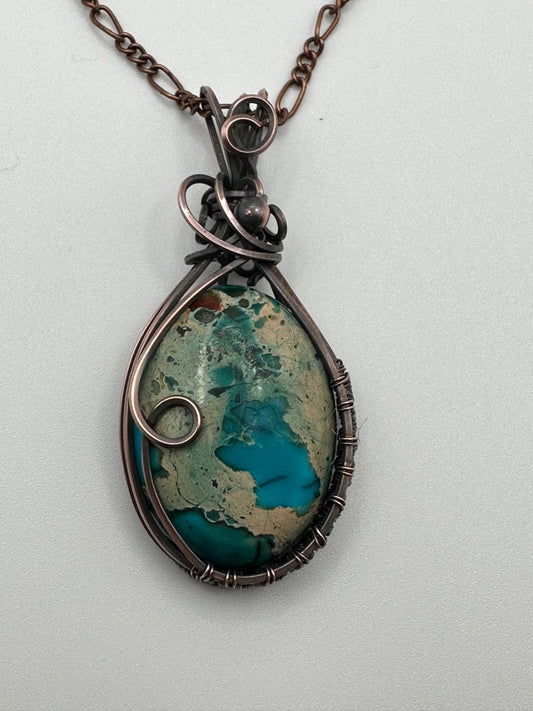 Oval Magnesite Handmade Wire Wrapped Pendant