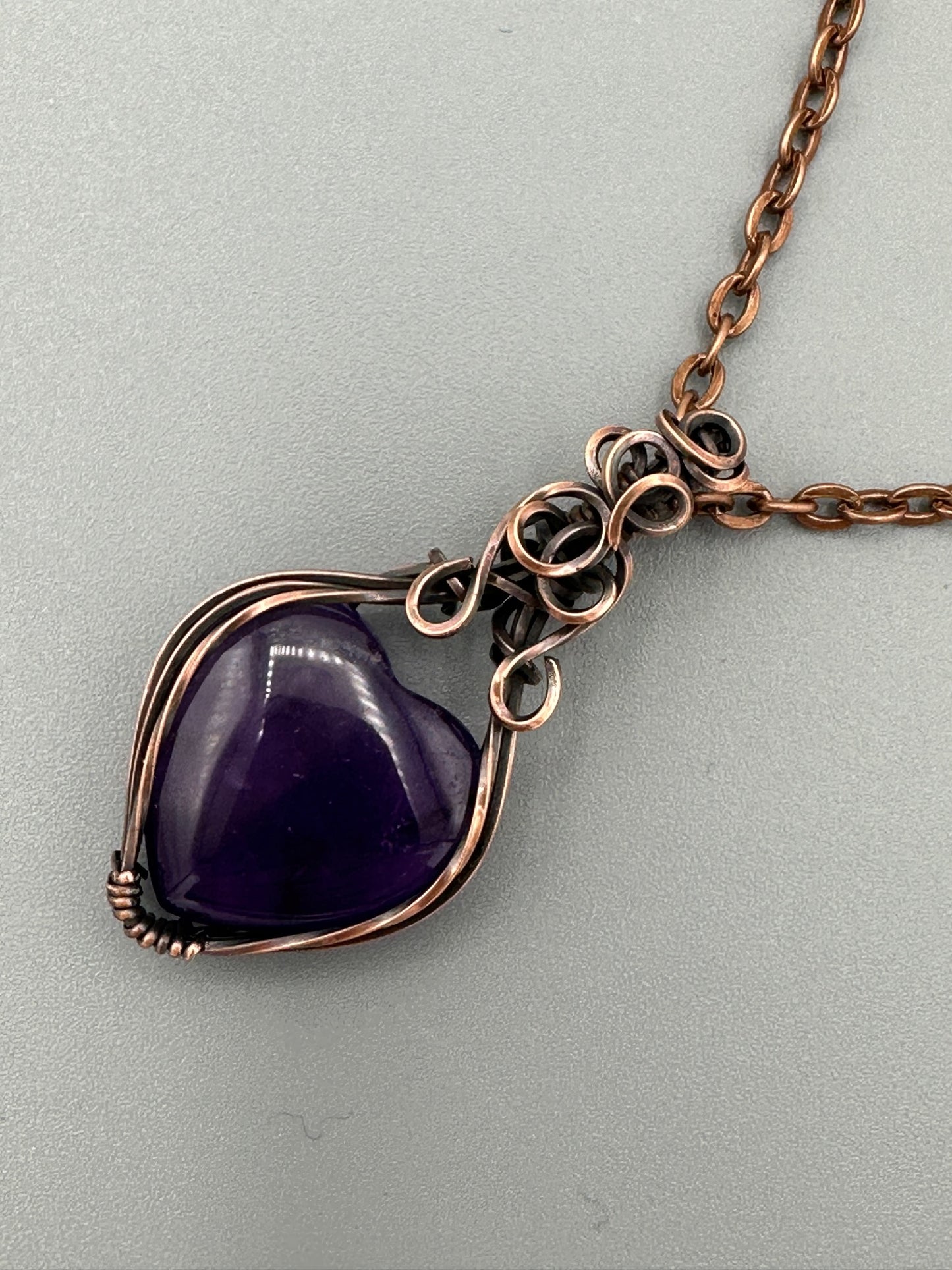 Handmade Wire Wrapped Amethyst Heart Pendant