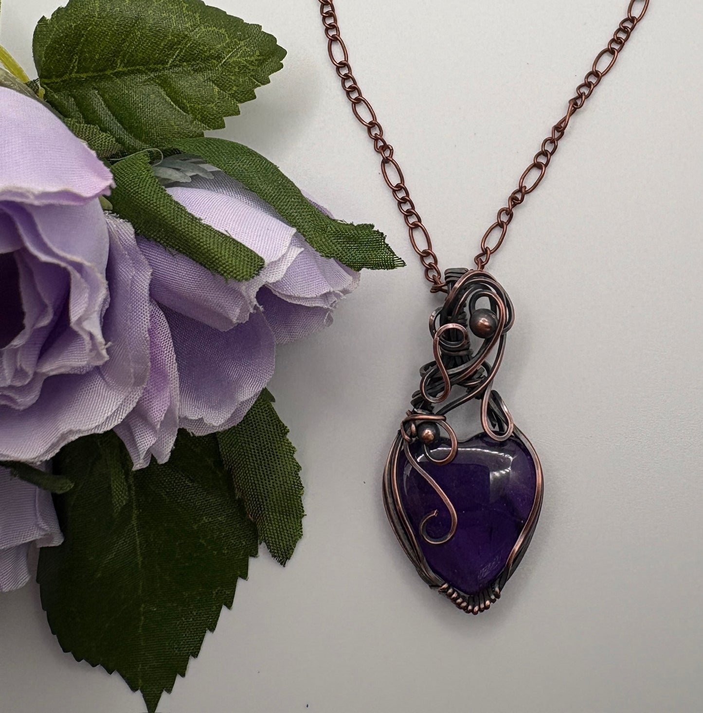 Amethyst Heart Wire Wrapped Pendant