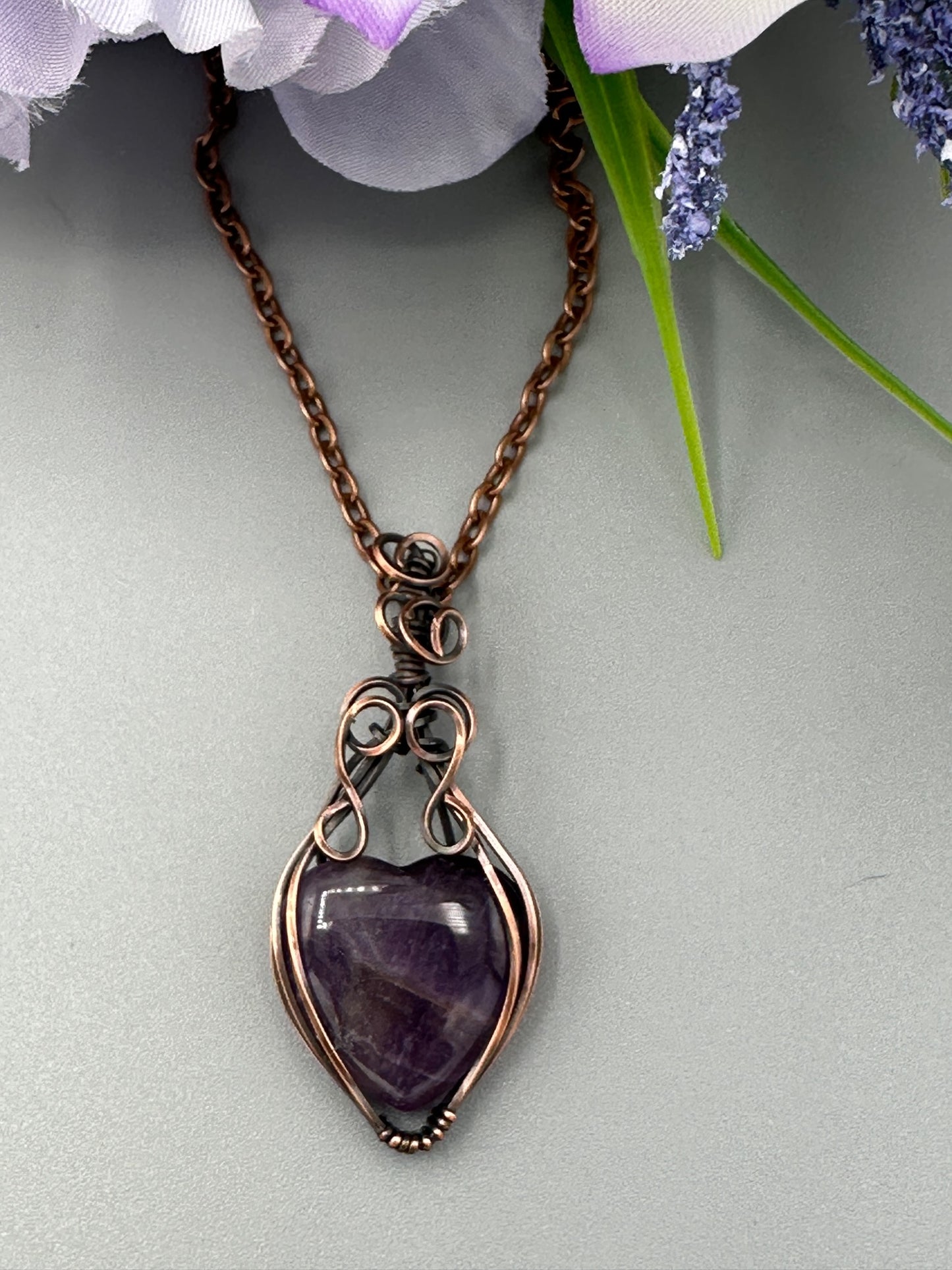 Amethyst Heart Handmade Wire Wrapped Pendant
