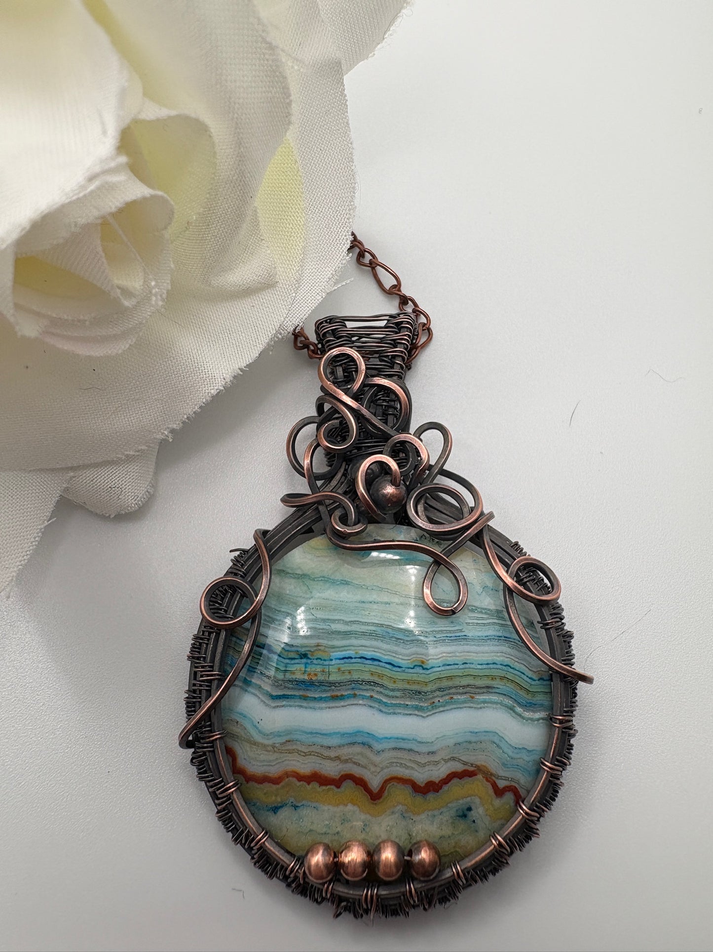 Circle Crazy Lace Agate Handmade Wire Wrapped Pendant