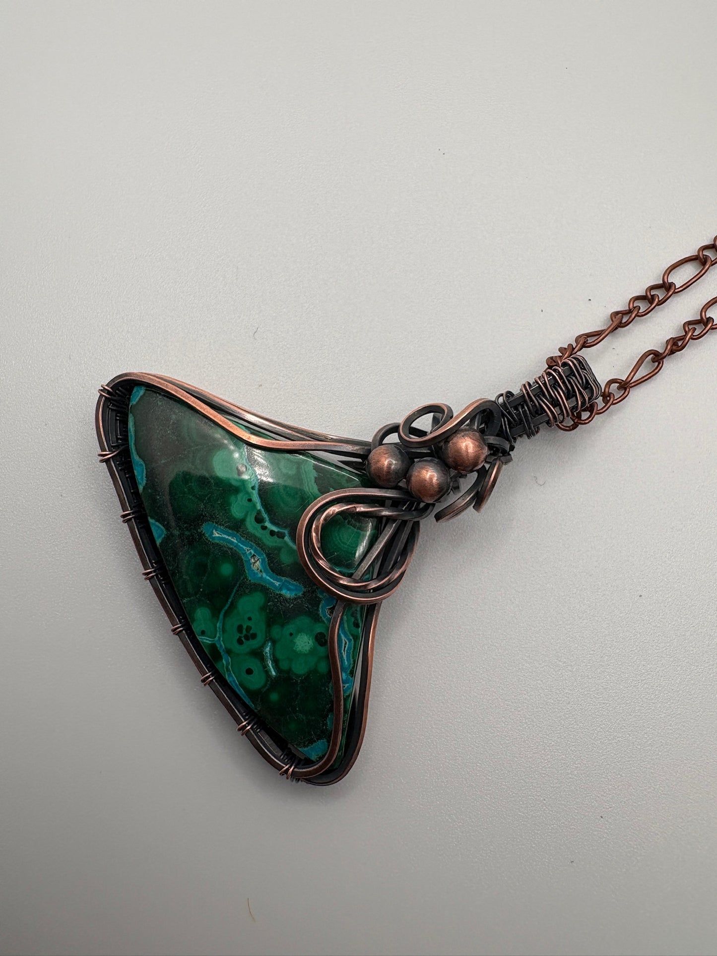 Chrysocolla Malachite Triangle Handmade Wire Wrapped Pendant