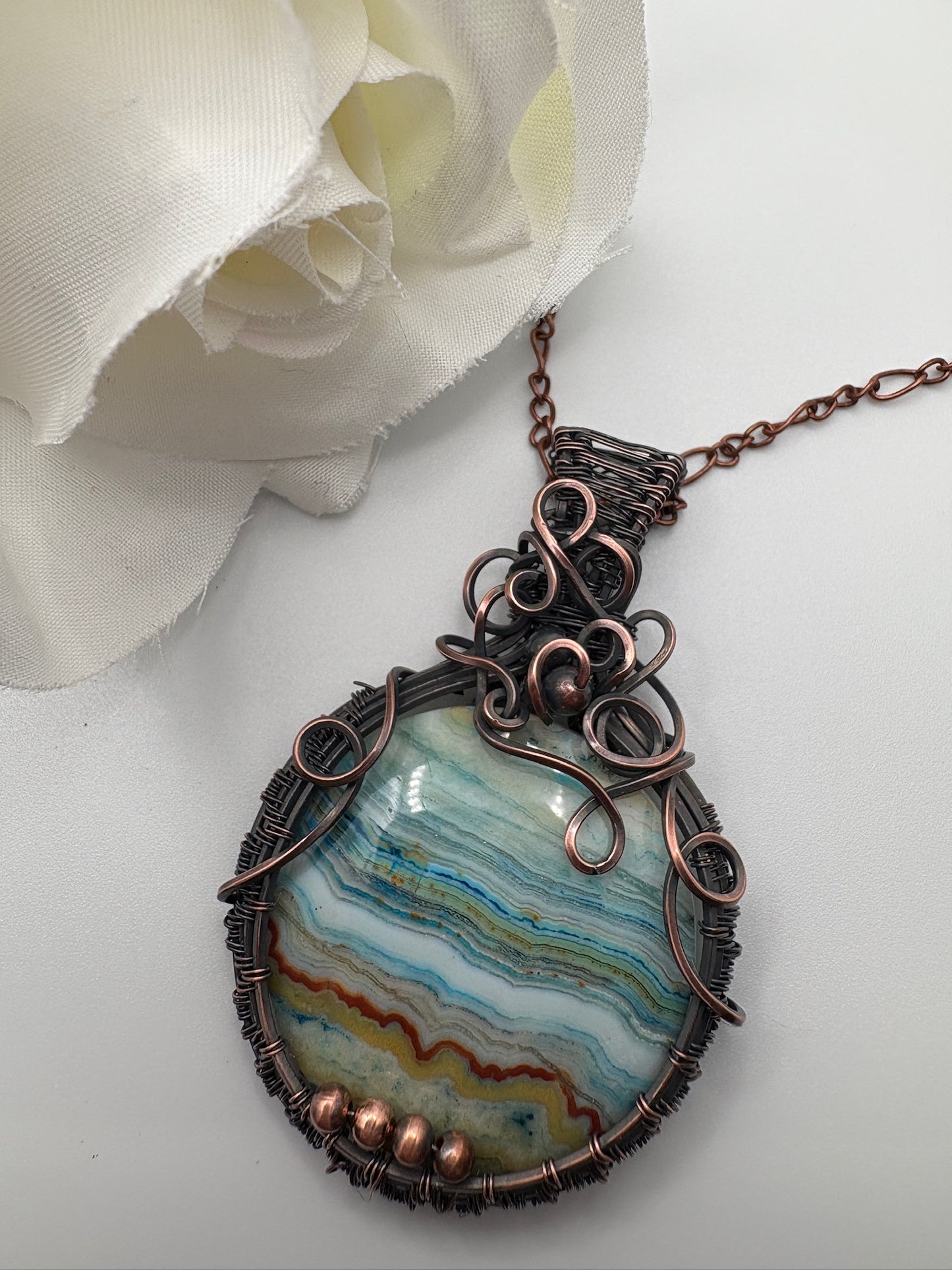 Circle Crazy Lace Agate Handmade Wire Wrapped Pendant